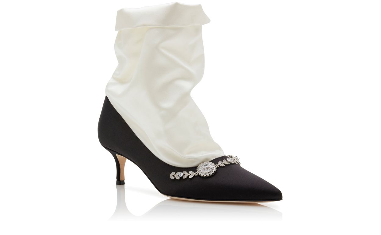 Black and Cream Satin Shoe Booties - 3