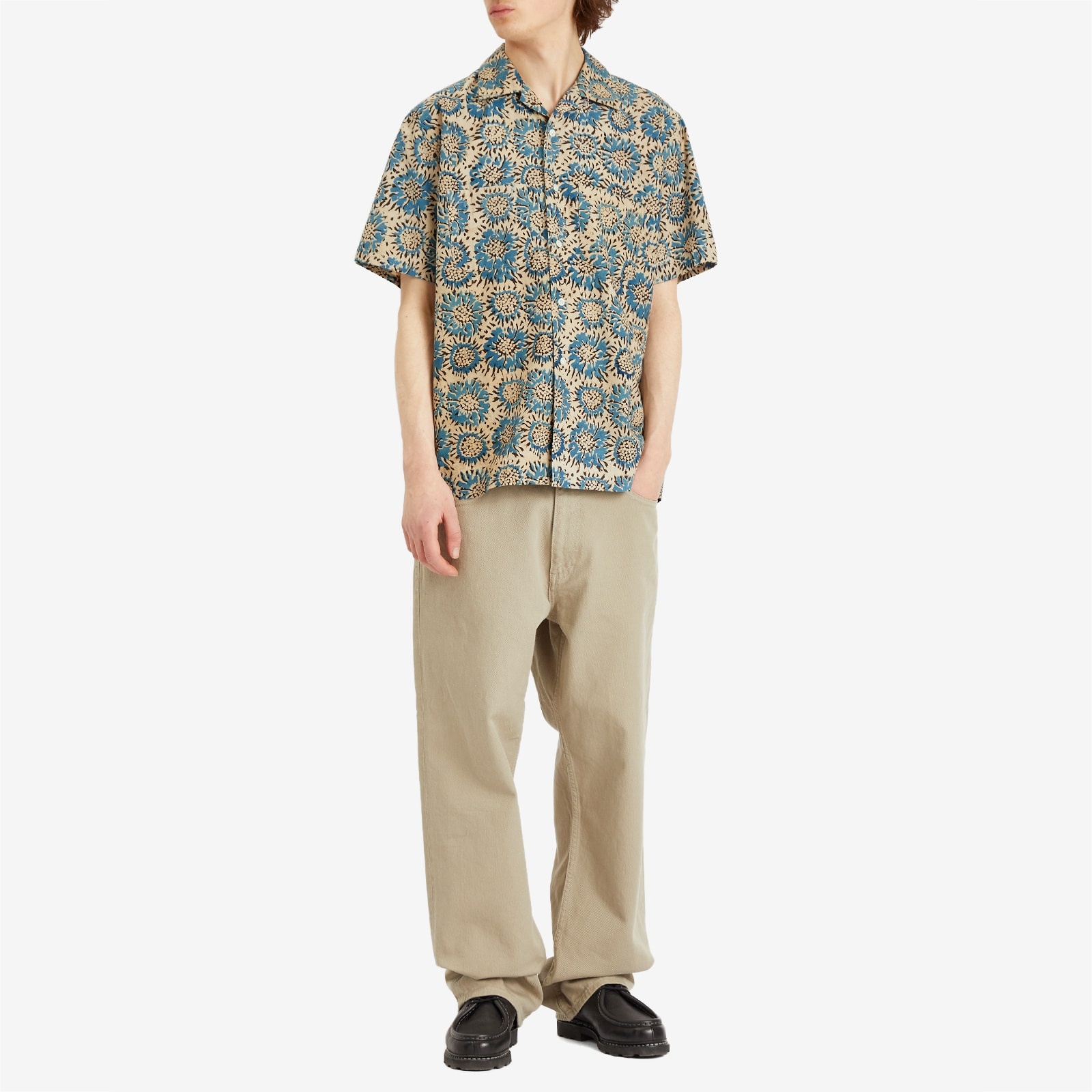 Beams Plus Open Collar Block Print Sunflower Shirt - 4