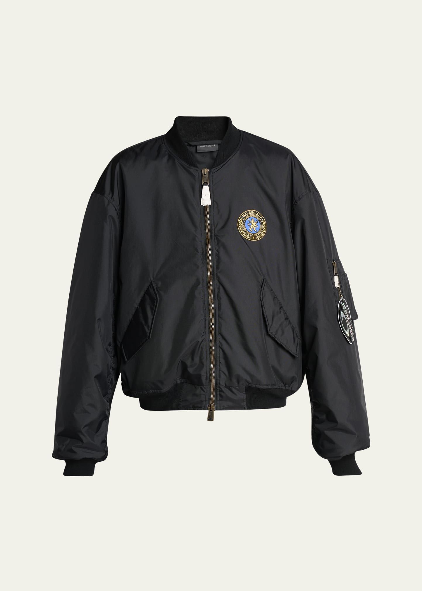 Men's Crest Patch Oversized Nylon Bomber Jacket - 1