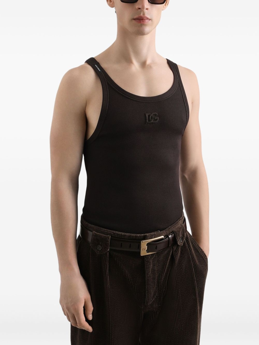 logo-embroidered ribbed tank top - 4
