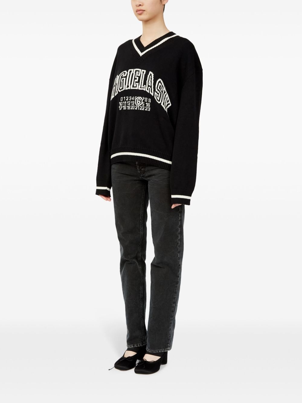 logo-knit v-neck jumper - 5