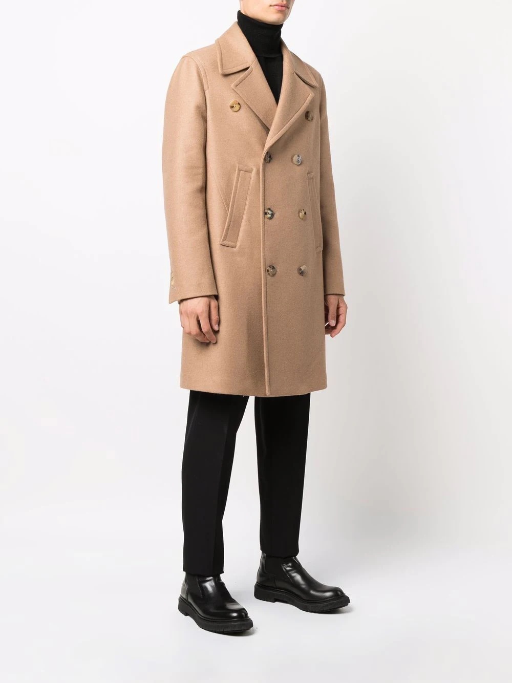 logo-button double-breasted mid-length coat - 3