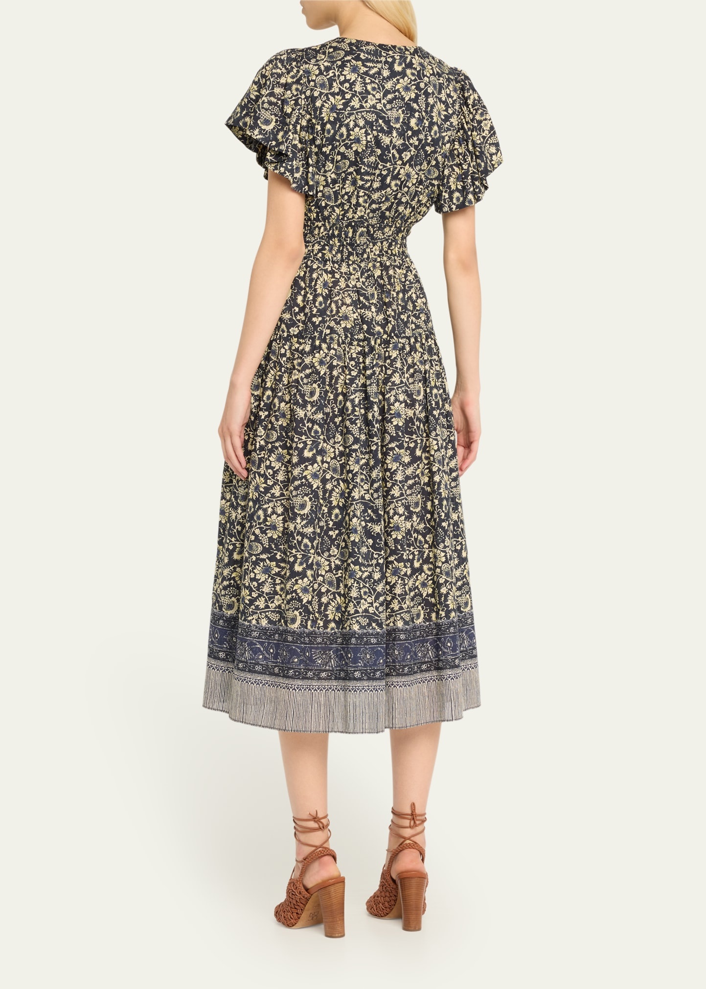 Lyria Flutter-Sleeve Floral Midi Dress - 3
