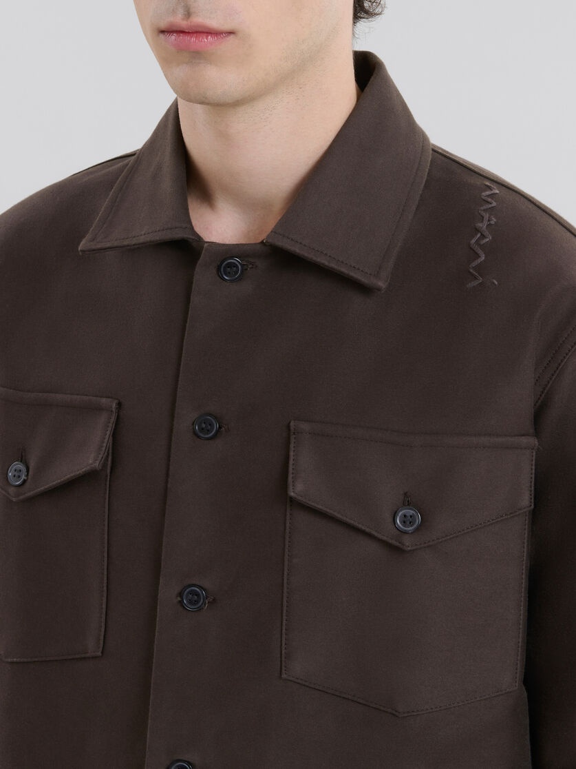 BROWN ORGANIC COTTON SATIN SHIRT - 4