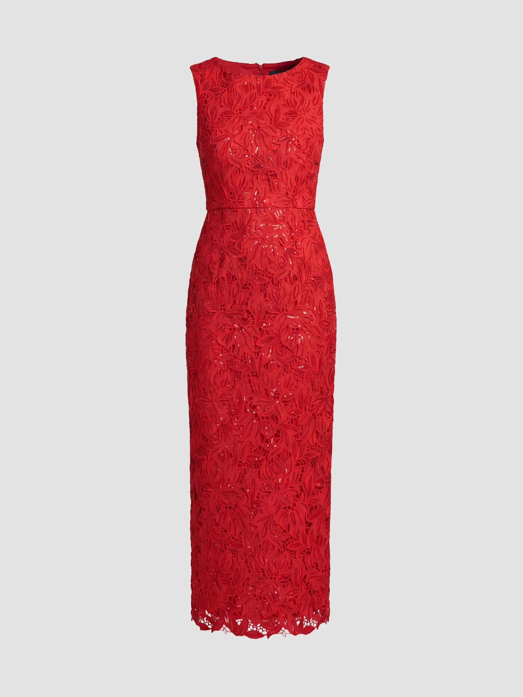 Women's Lace Leather Sleeveless Dress - Red - 1