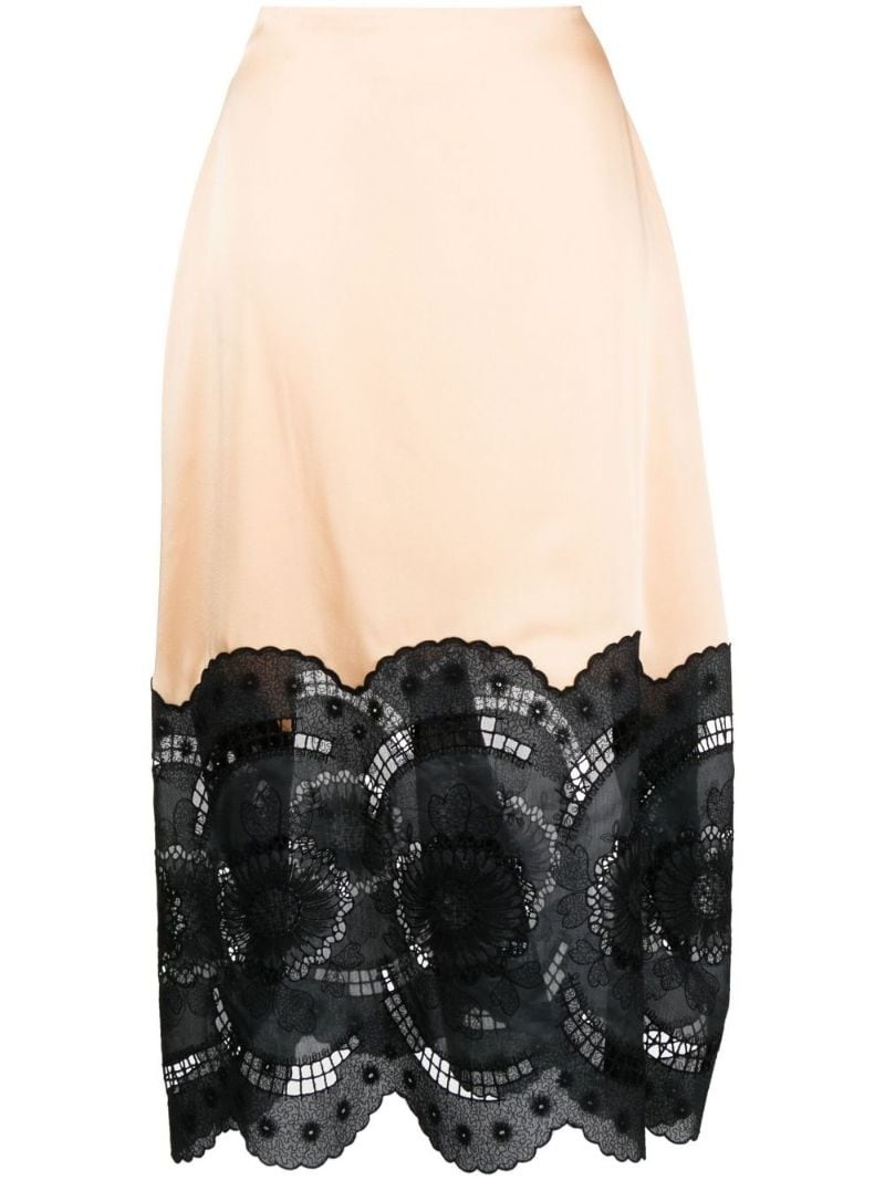 broderie-anglais cotton-linen midi skirt - 1
