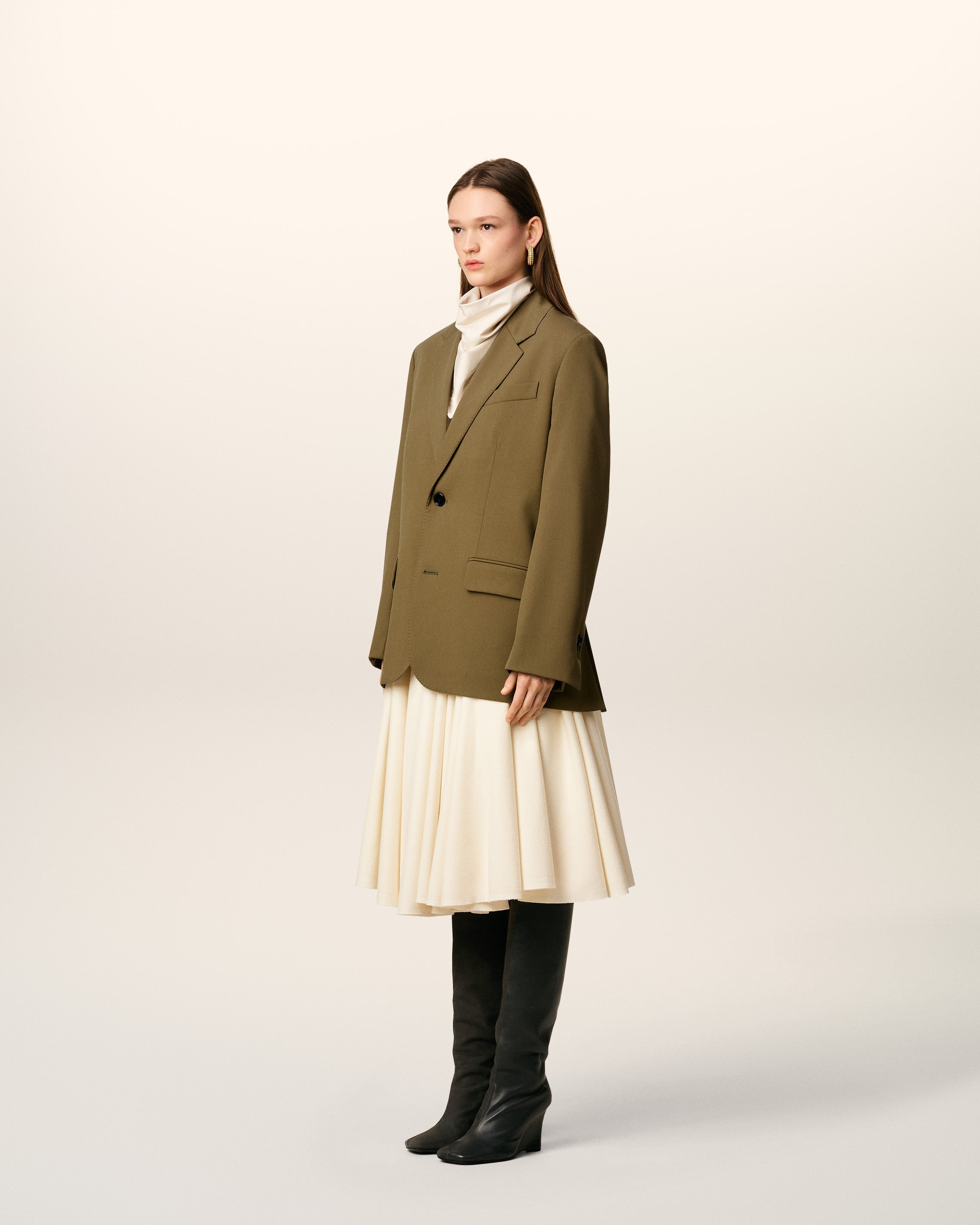 GREEN WOOL LOOSE SINGLE BREASTED JACKET - 12