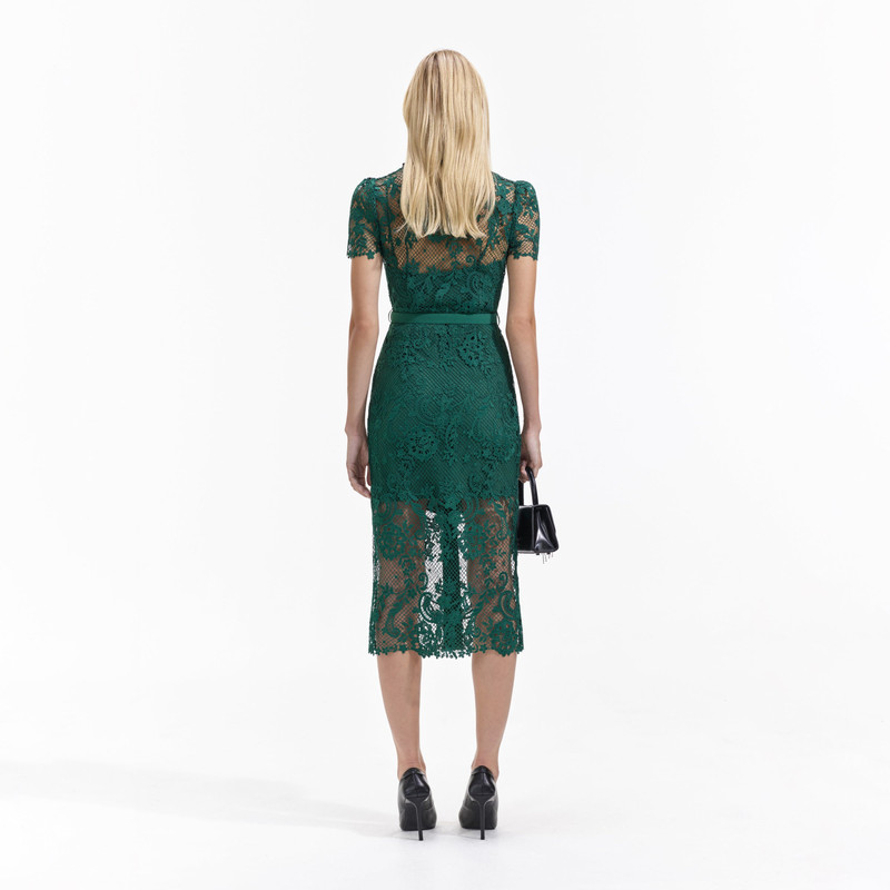 self-portrait Green Lace Button Front Midi Dress - RS24-983M-G | REVERSIBLE