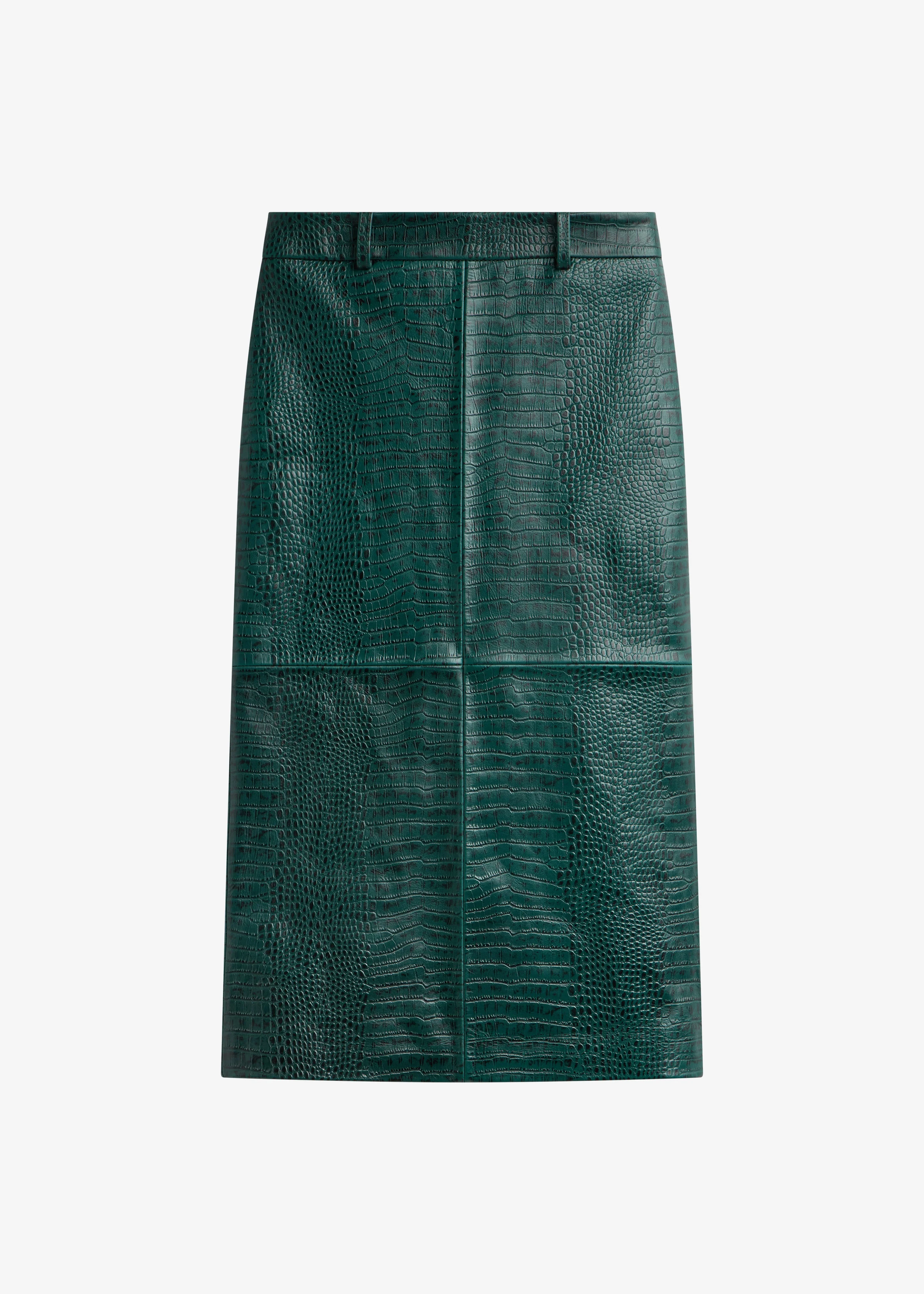 Taney Croc Leather Pencil Skirt - Bottle Green - 1