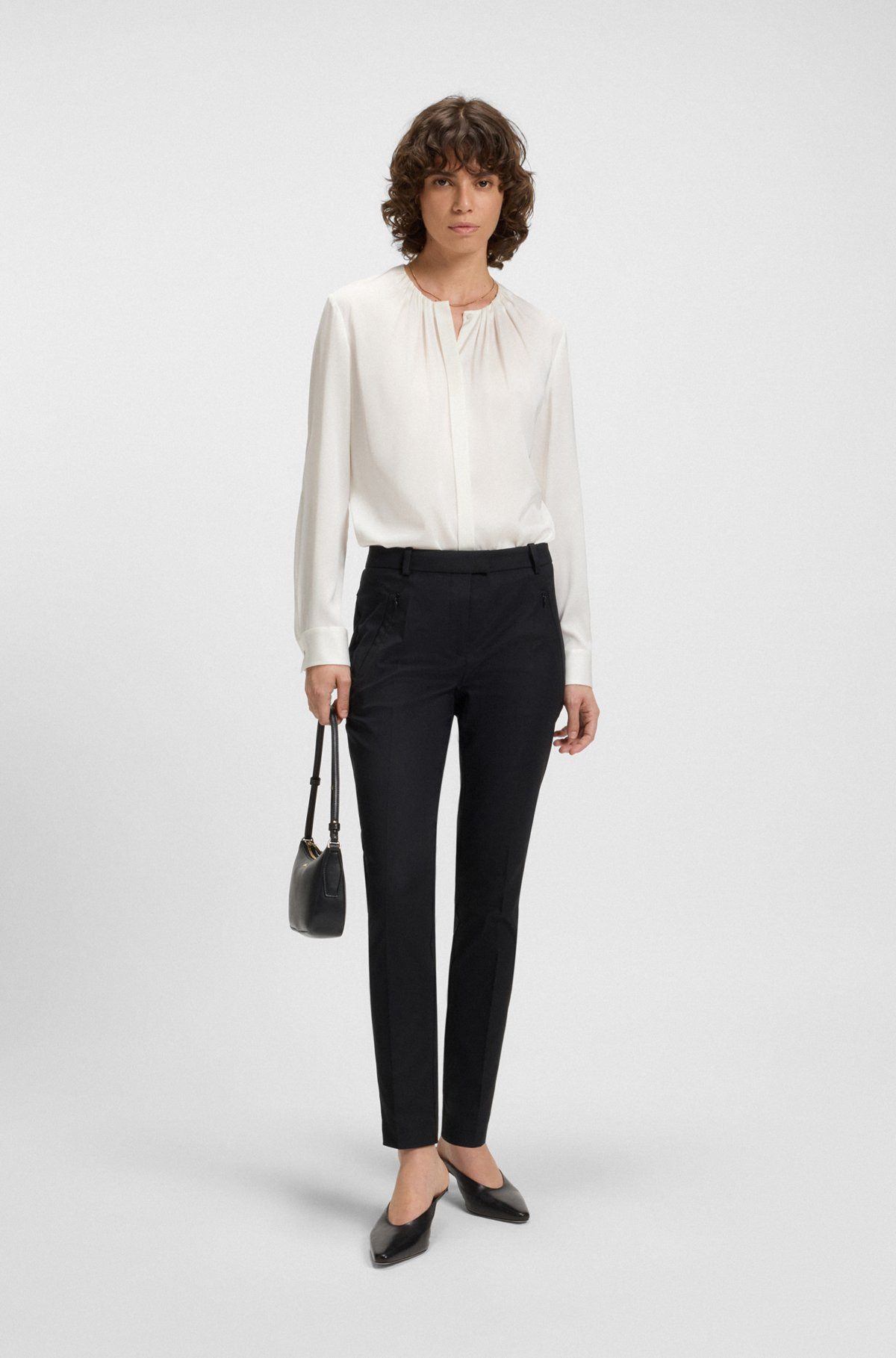 RUCHED-NECK BLOUSE IN STRETCH-SILK CREPE DE CHINE - 3