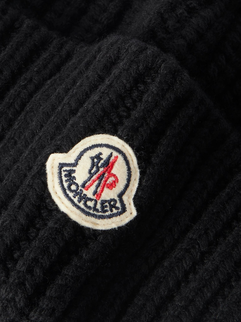 Moncler Appliquéd ribbed wool and cashmere-blend beanie Black outlook