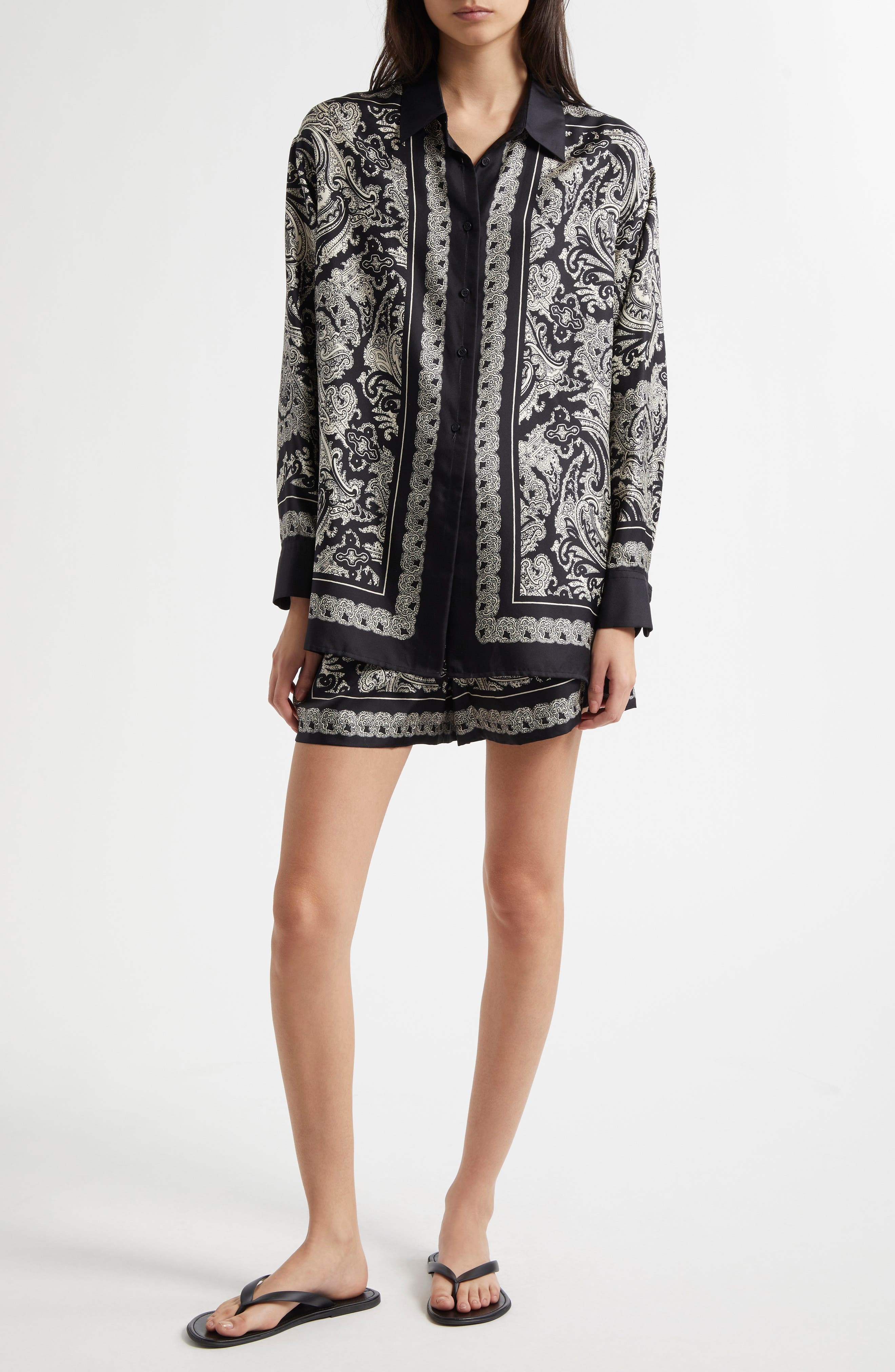 Nili Lotan Frances Silk Shorts in Black/Ivory Paisley Scarf at Nordstrom - 2