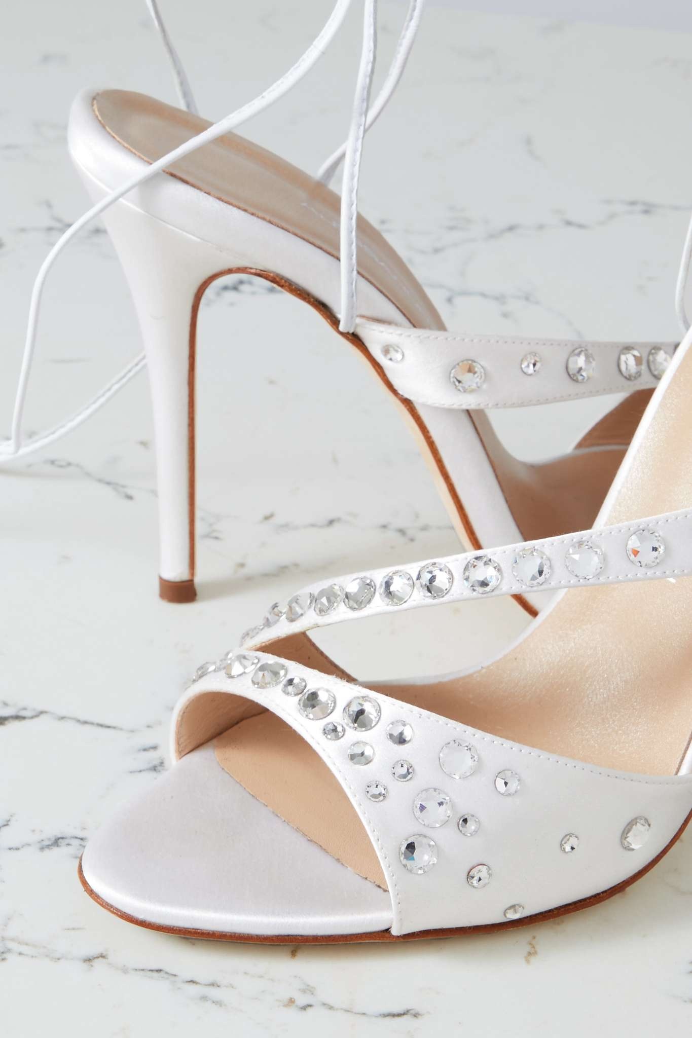 Crystal-embellished satin sandals - 4