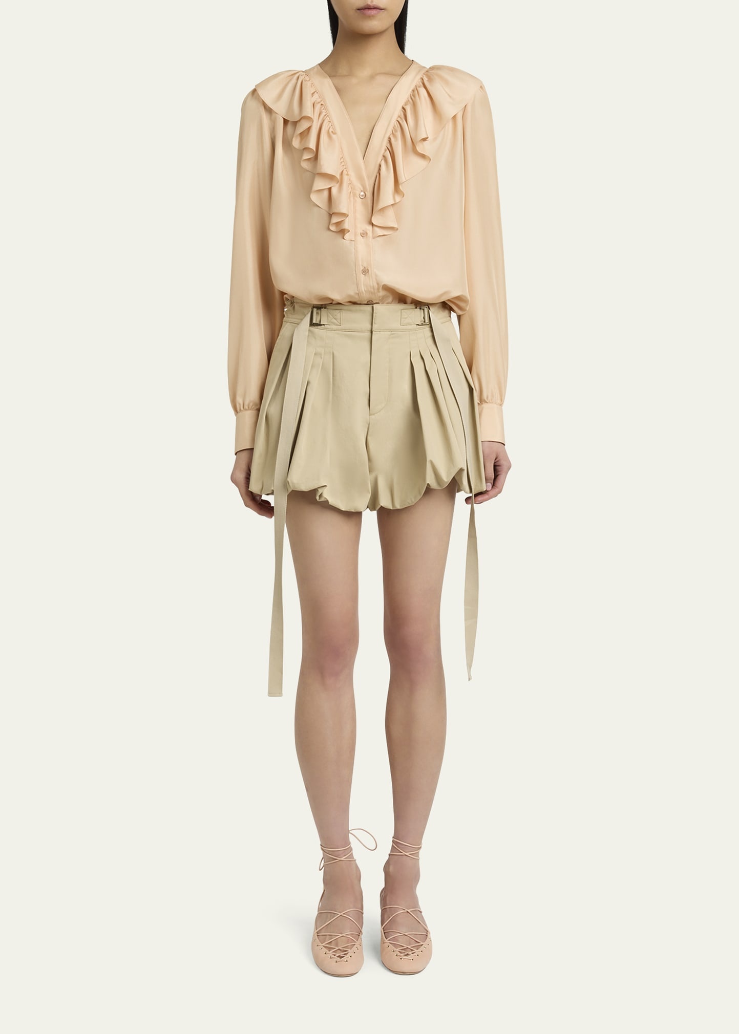 Mini Balloon Cotton Gabardine Shorts - 2