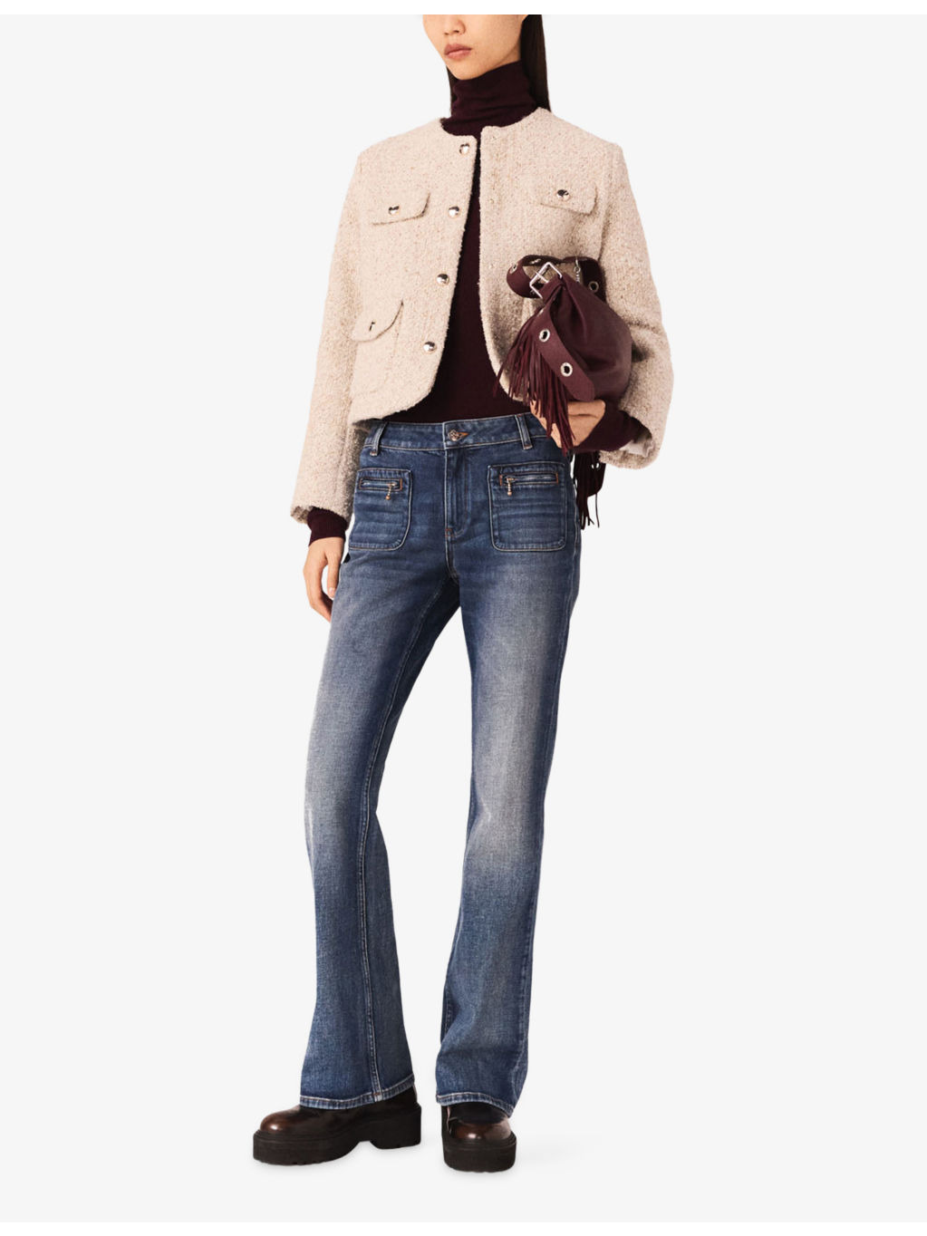 Round-Neck Button-Down Tweed Jacket - 2