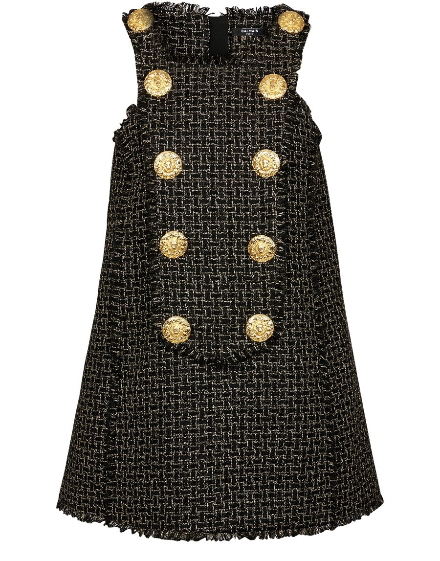 Sleeveless tweed lurex dress with buttons - 1