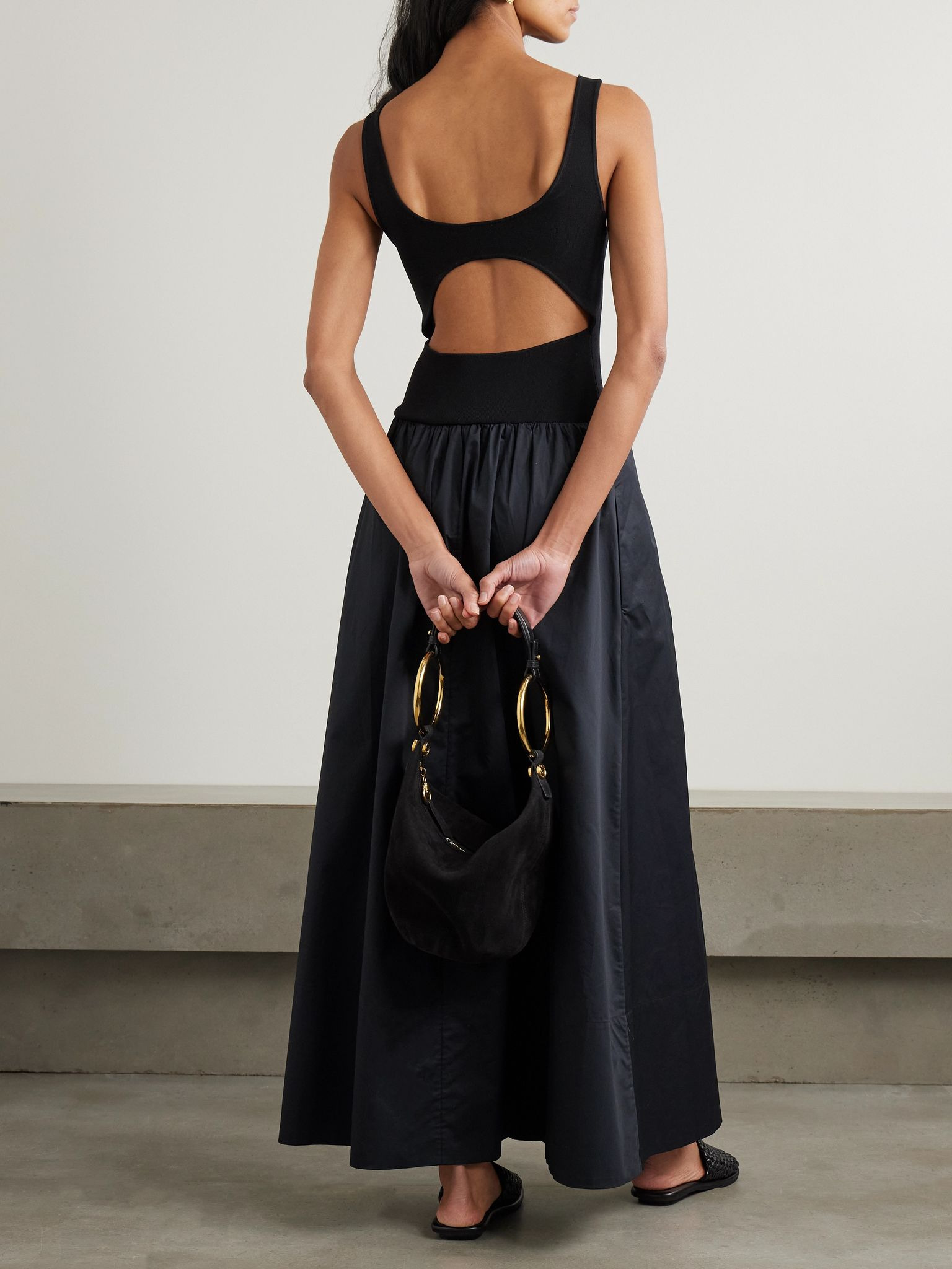 Open-back jersey and cotton-poplin maxi dress Black - 2