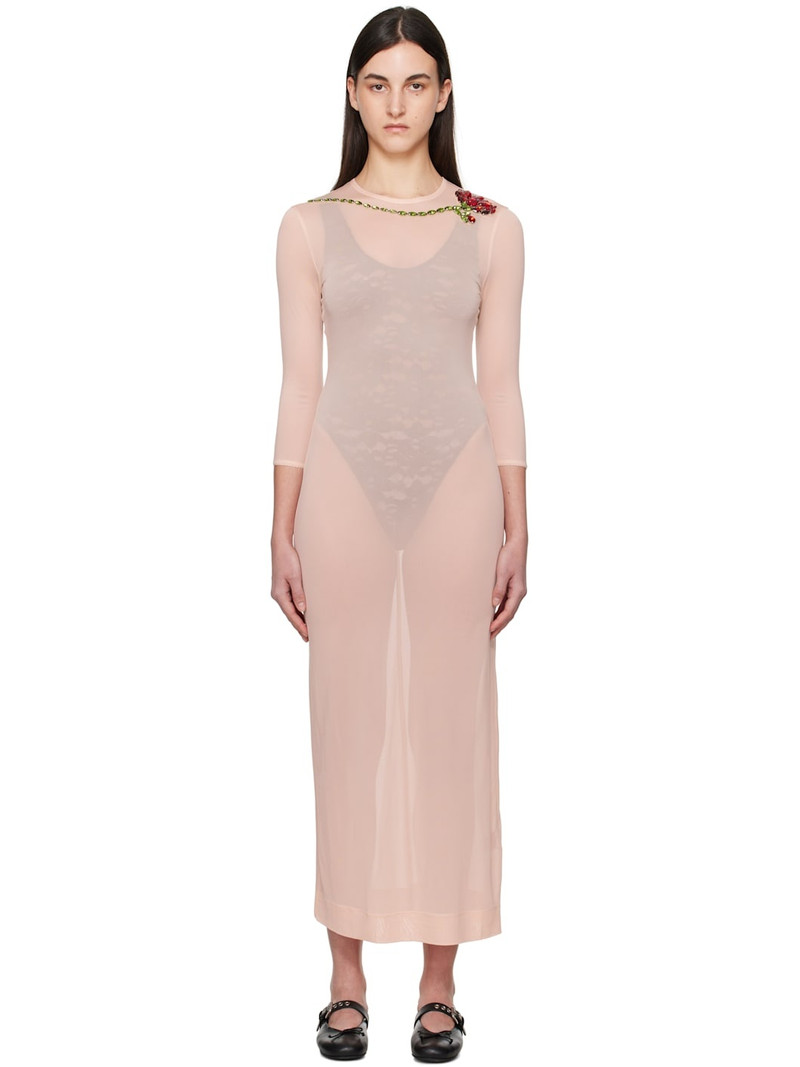 Pink Fitted Ballet Mesh Column Maxi Dress 1