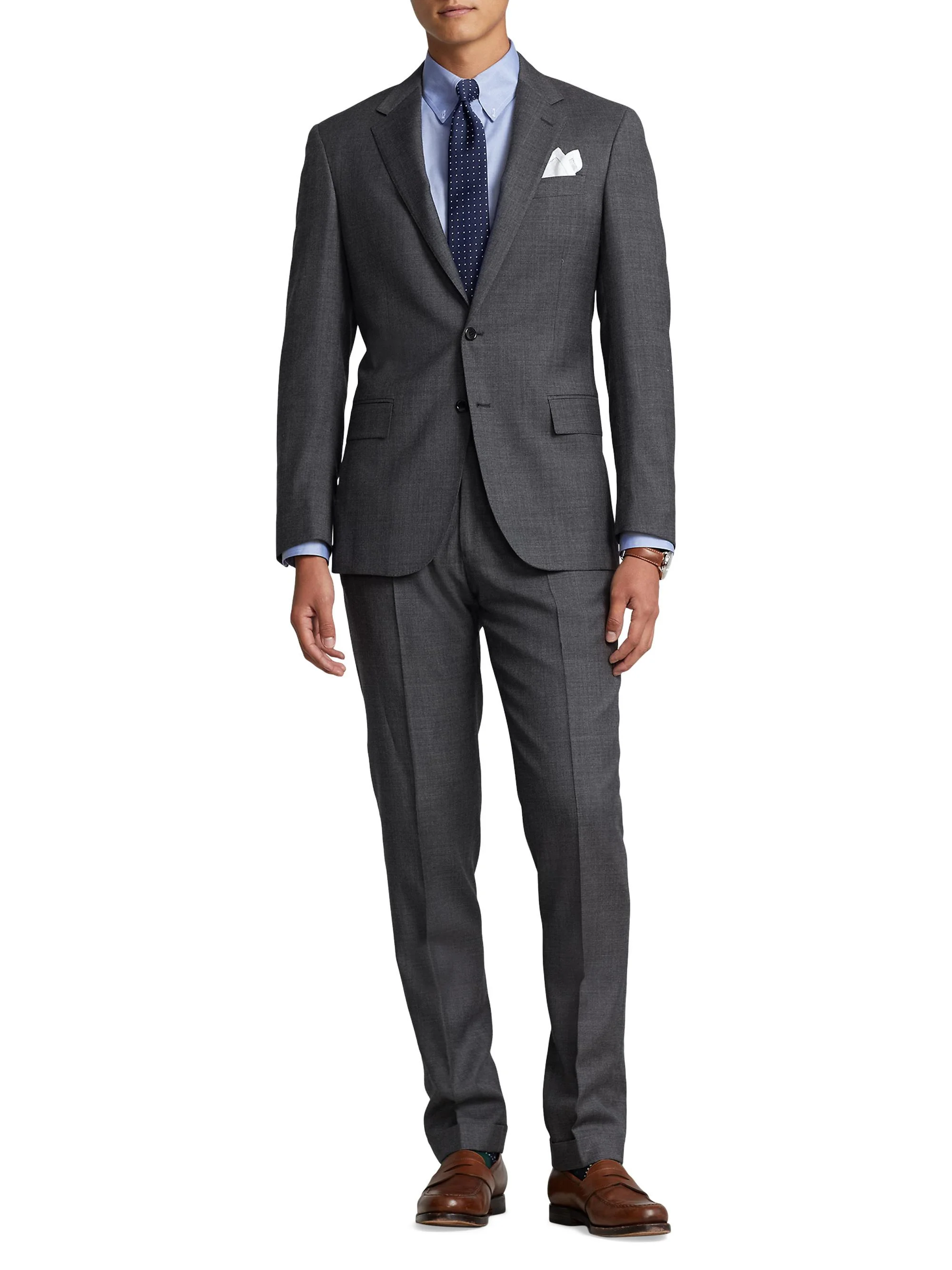 Men's Sharkskin Wool Single-Breasted Suit - Medium Grey Multi - 1