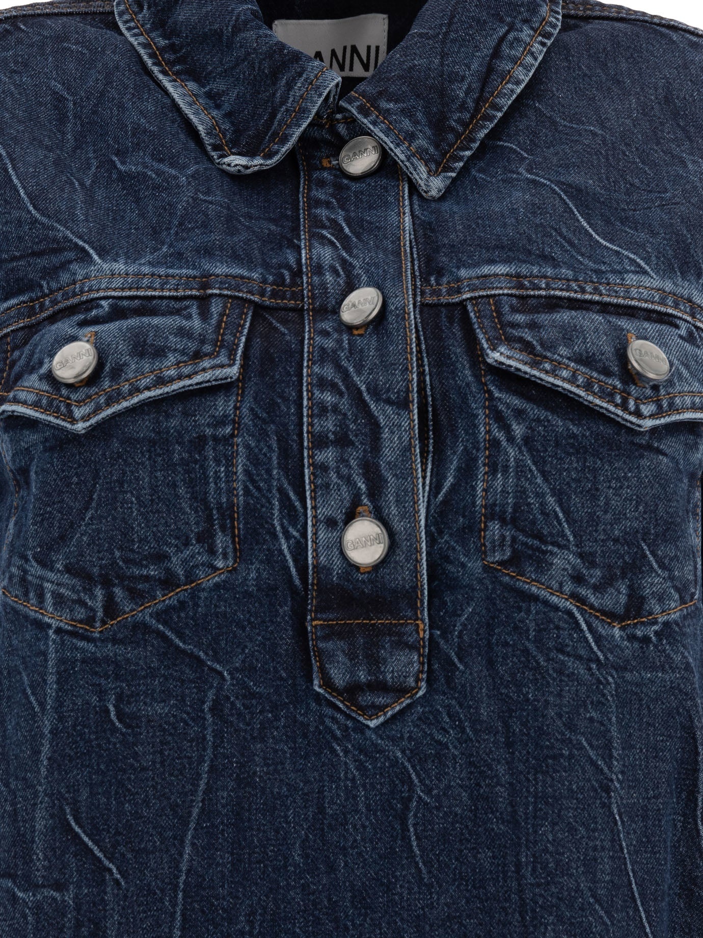 Ganni Crinkled Future Denim Mini Dress - 3