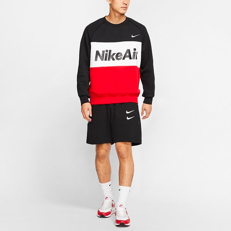 Nike Air Splicing Colorblock Large Logo Fleece Round Neck Black CJ4828-011 - 3