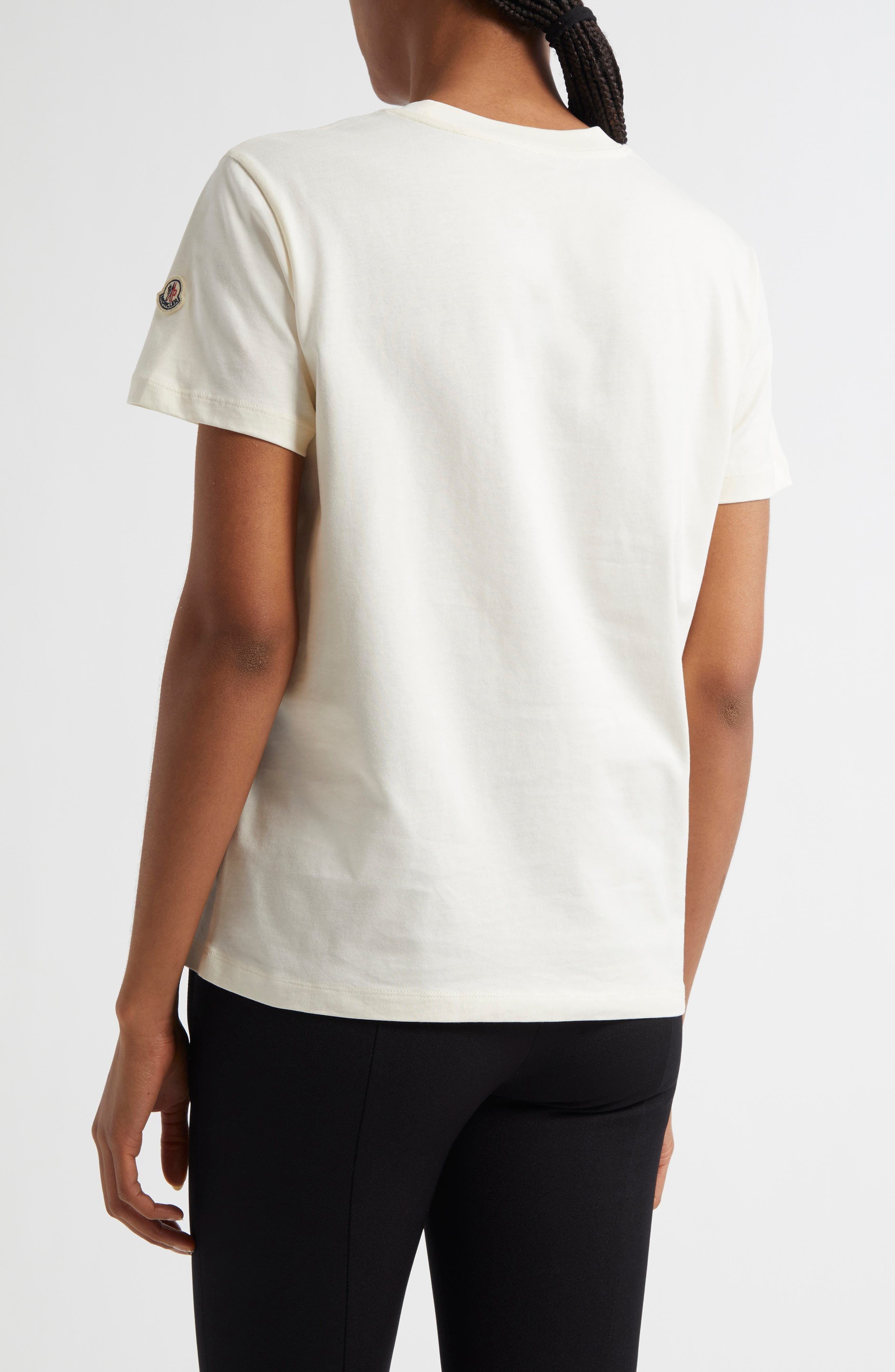 Moncler Logo Embroidered Cotton T-Shirt in White Onyx at Nordstrom - 3