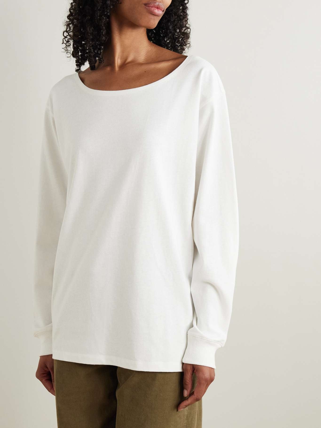 Cotton and linen-blend jersey top White - 3