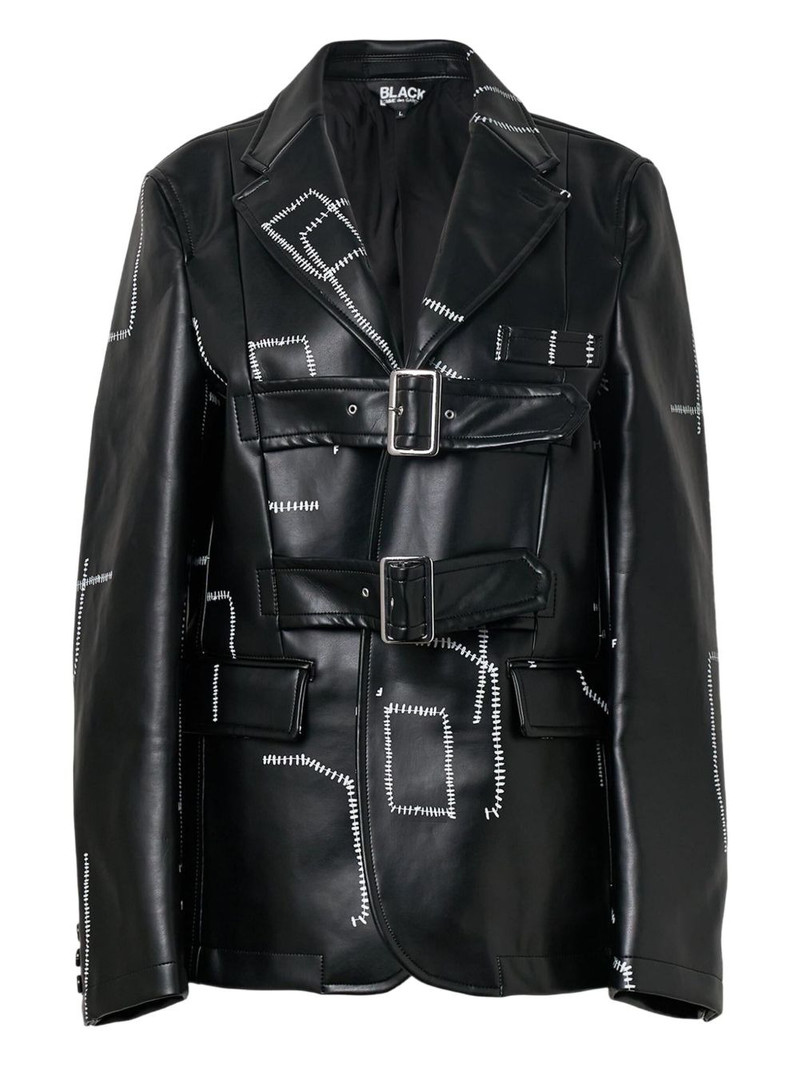 stitched-detail leather blazer 1