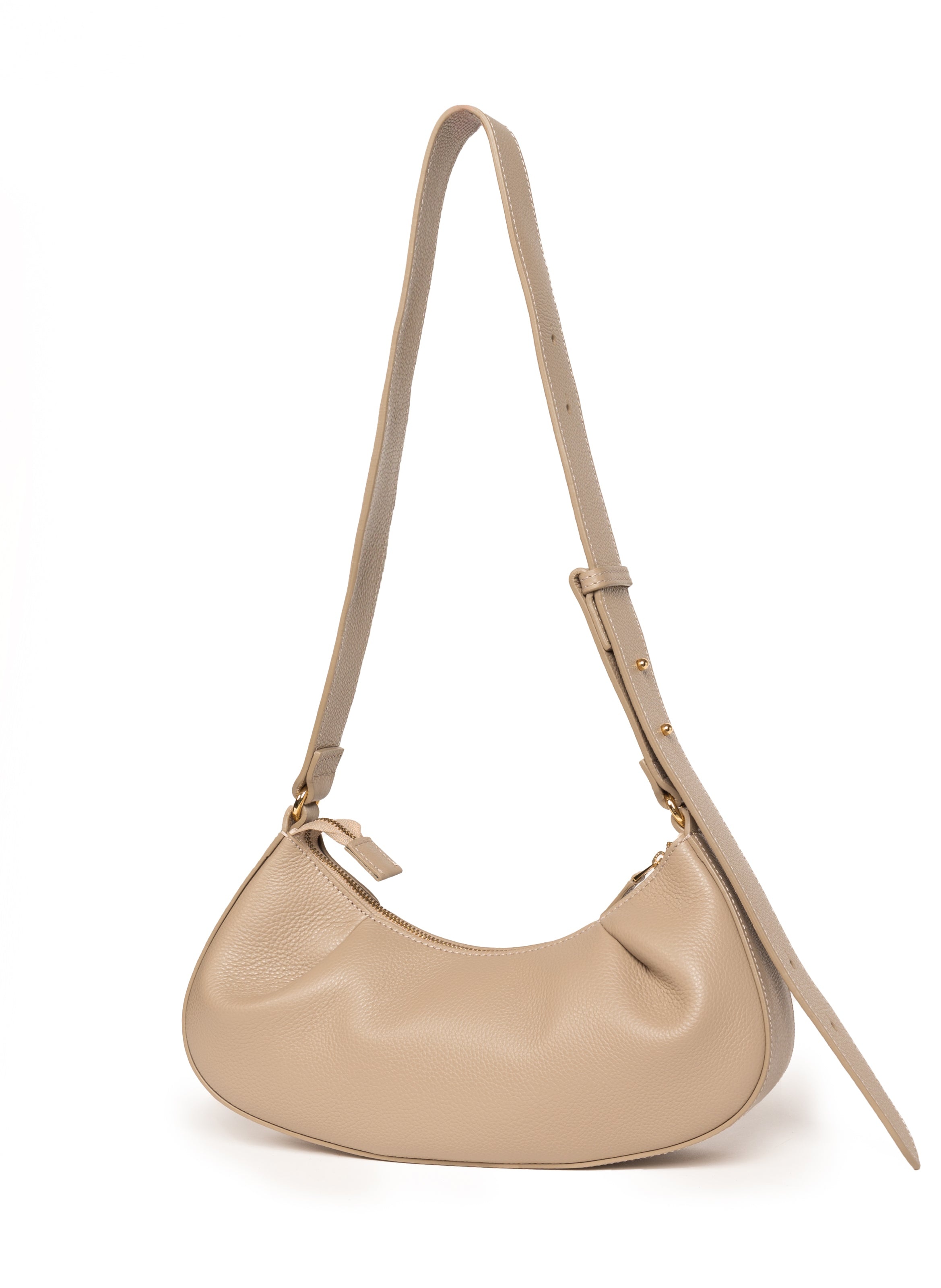 Dimple Moon Small Pebbled Leather Taupe - 3