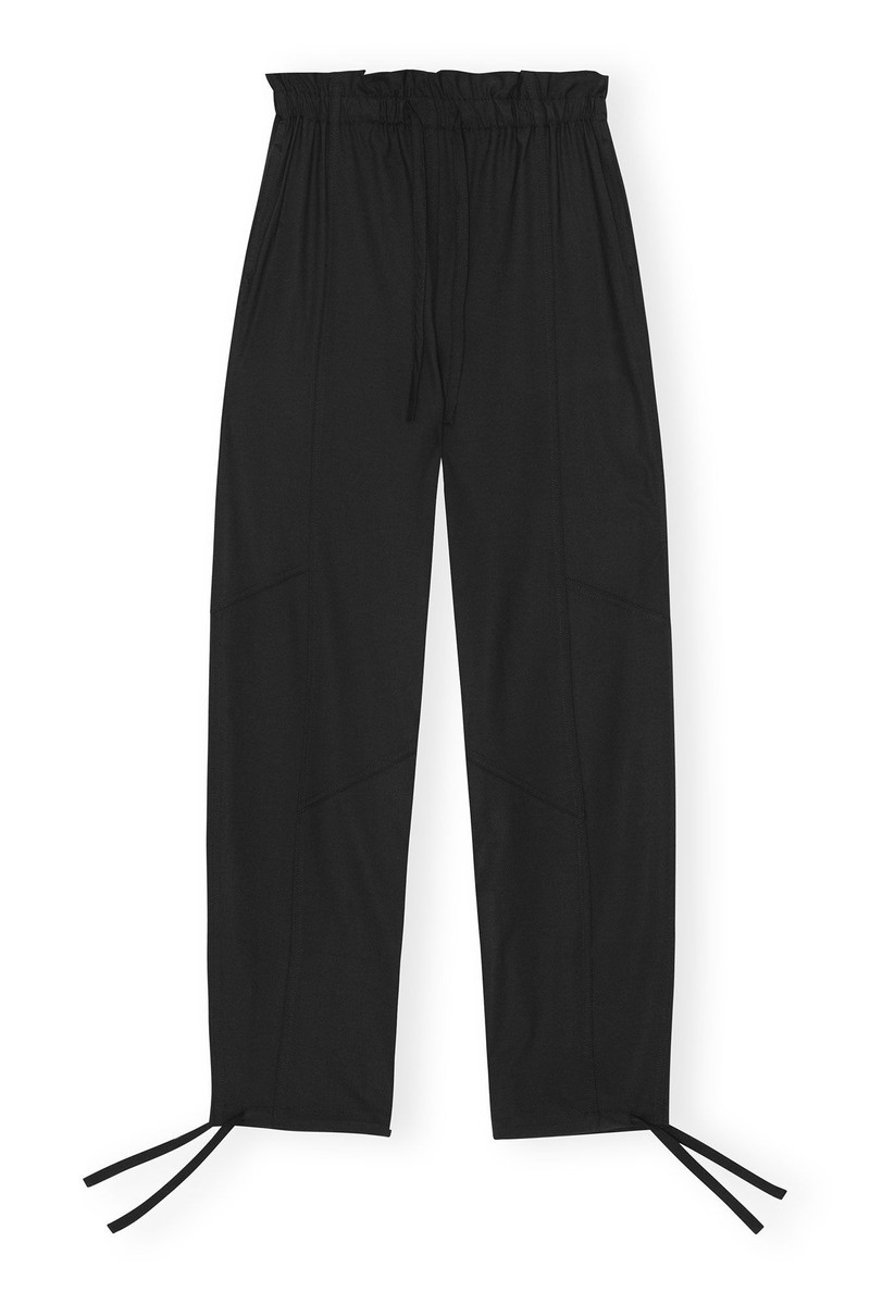 BLACK DRAPEY MELANGE ELASTICATED WAIST PANTS 1