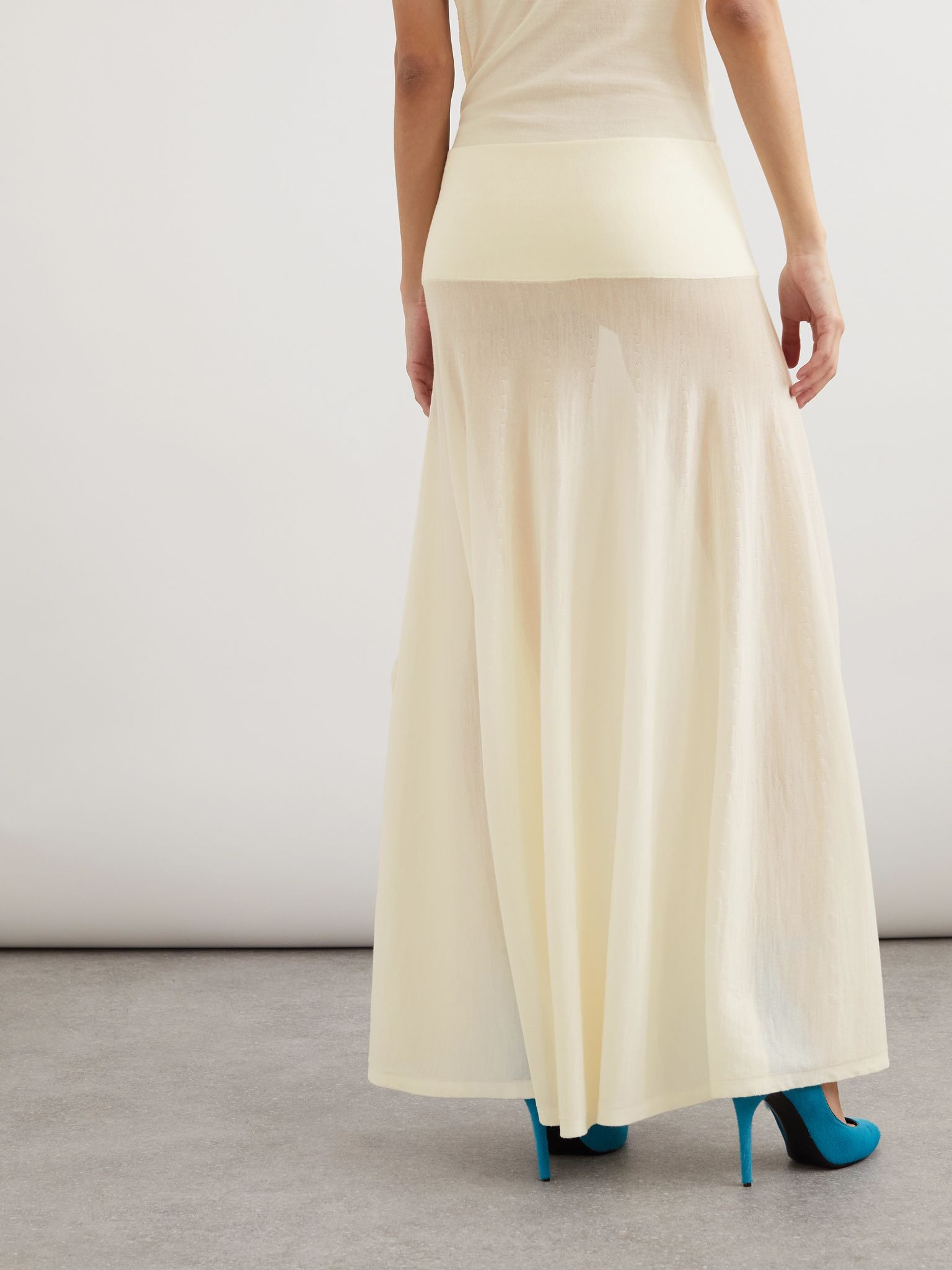 Pleated wool maxi skirt White - 3