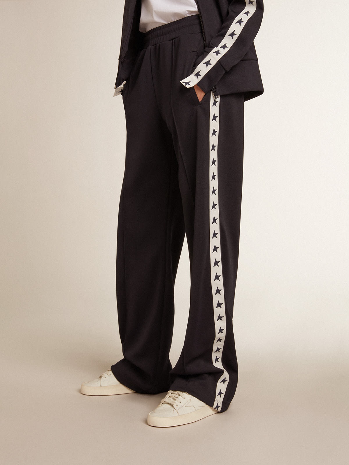 Dark blue joggers with white strip and contrasting stars - 2