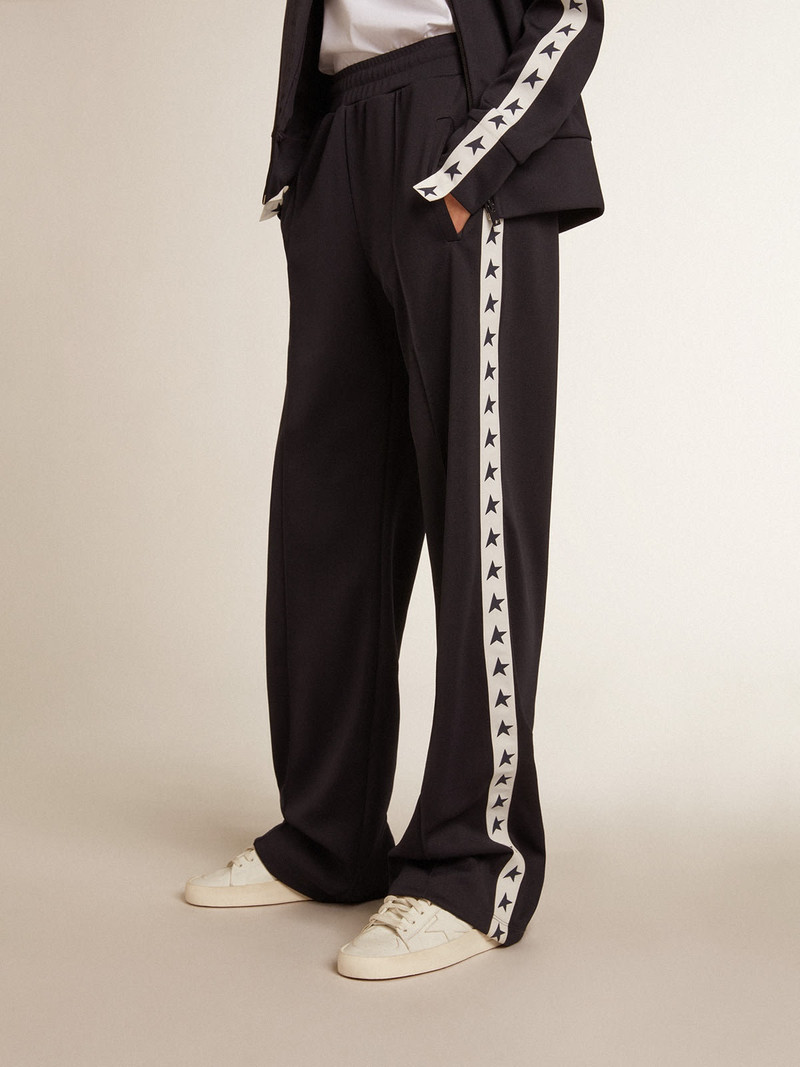 Golden Goose Dark blue joggers with white strip and contrasting stars outlook