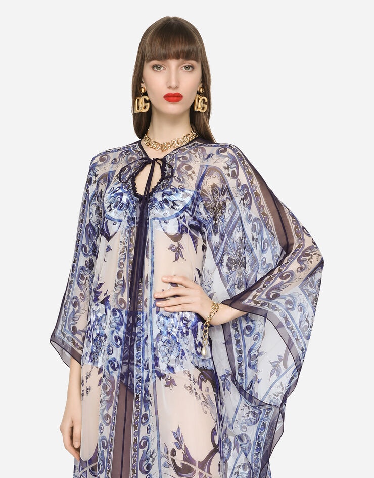 Majolica-print chiffon caftan - 4