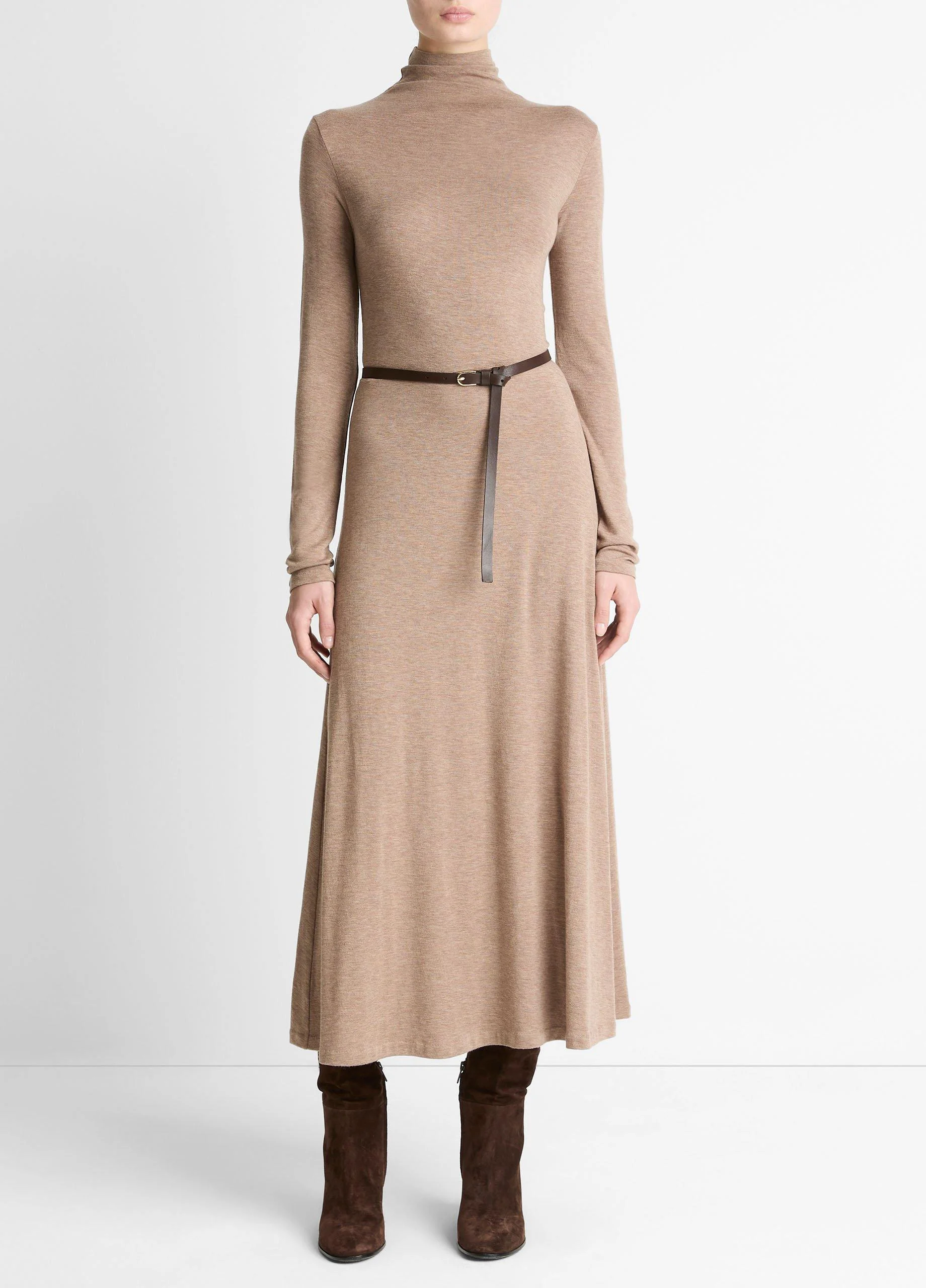 Cozy Jersey Funnel-Neck Long-Sleeve Dress - 1