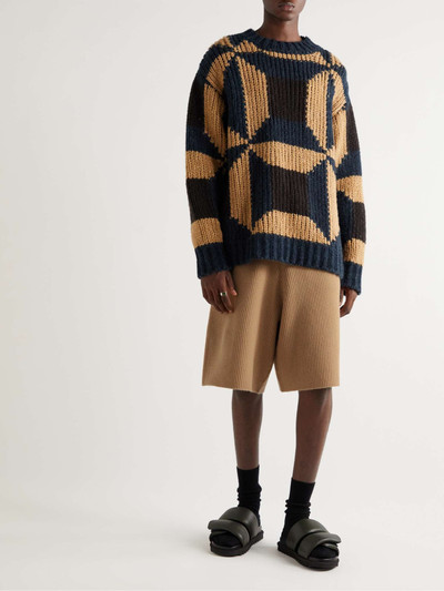 Dries Van Noten Wide-Leg Ribbed Merino Wool Drawstring Shorts outlook