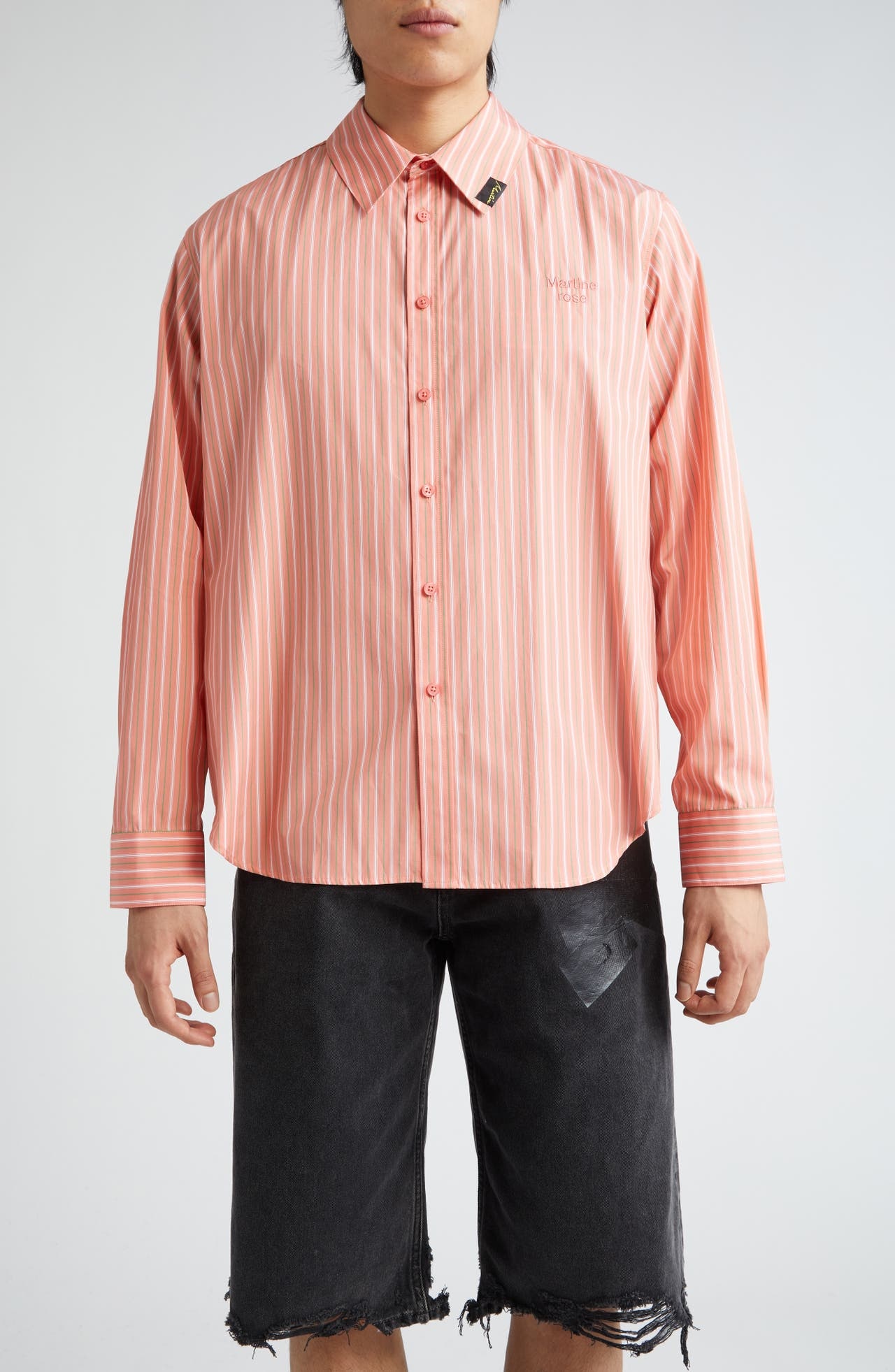 Martine Rose CLASSIC SHIRT in Pink/Green Stripe at Nordstrom - 1