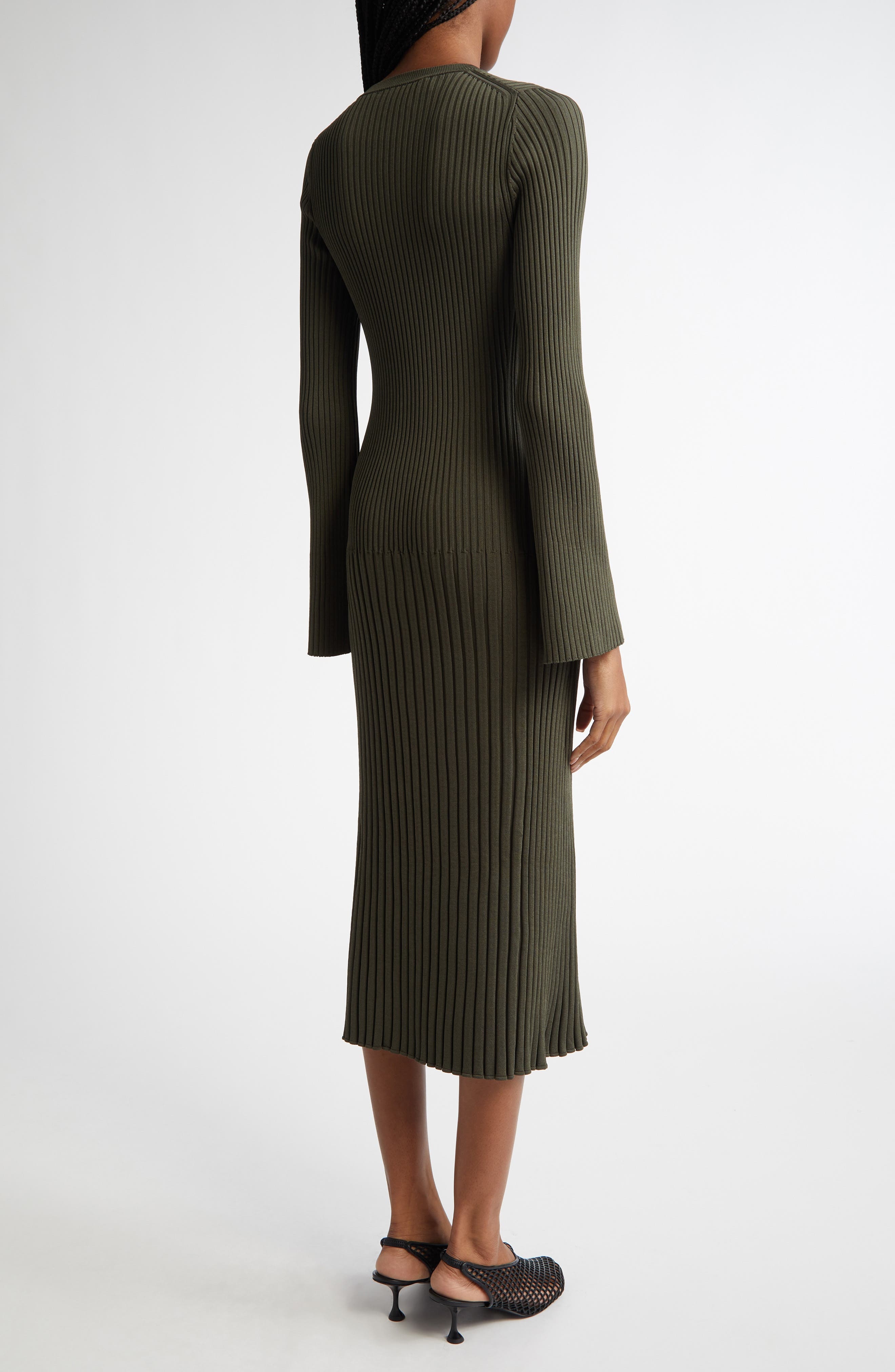 Proenza Schouler Kenna Long Sleeve Rib Midi Dress in Fatigue at Nordstrom - 2