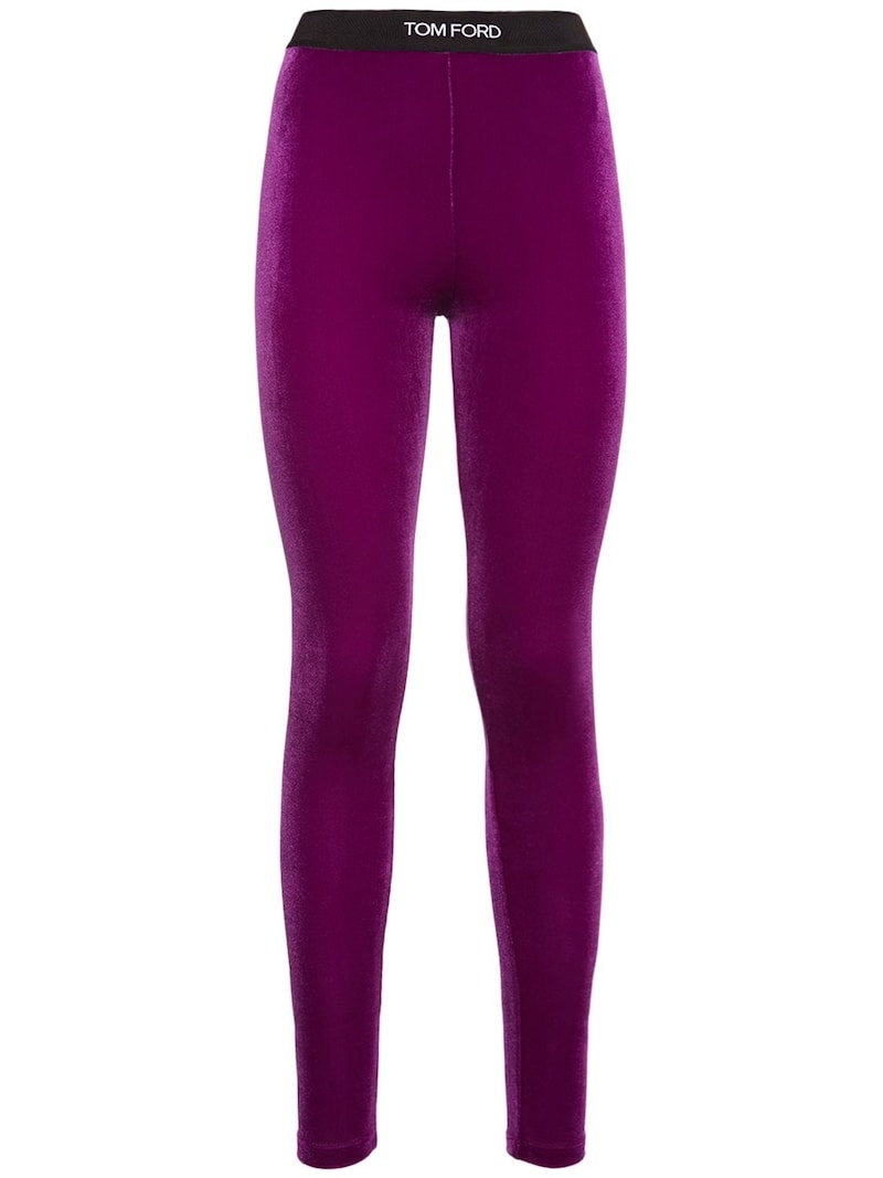 Stretch velvet logo leggings - 1