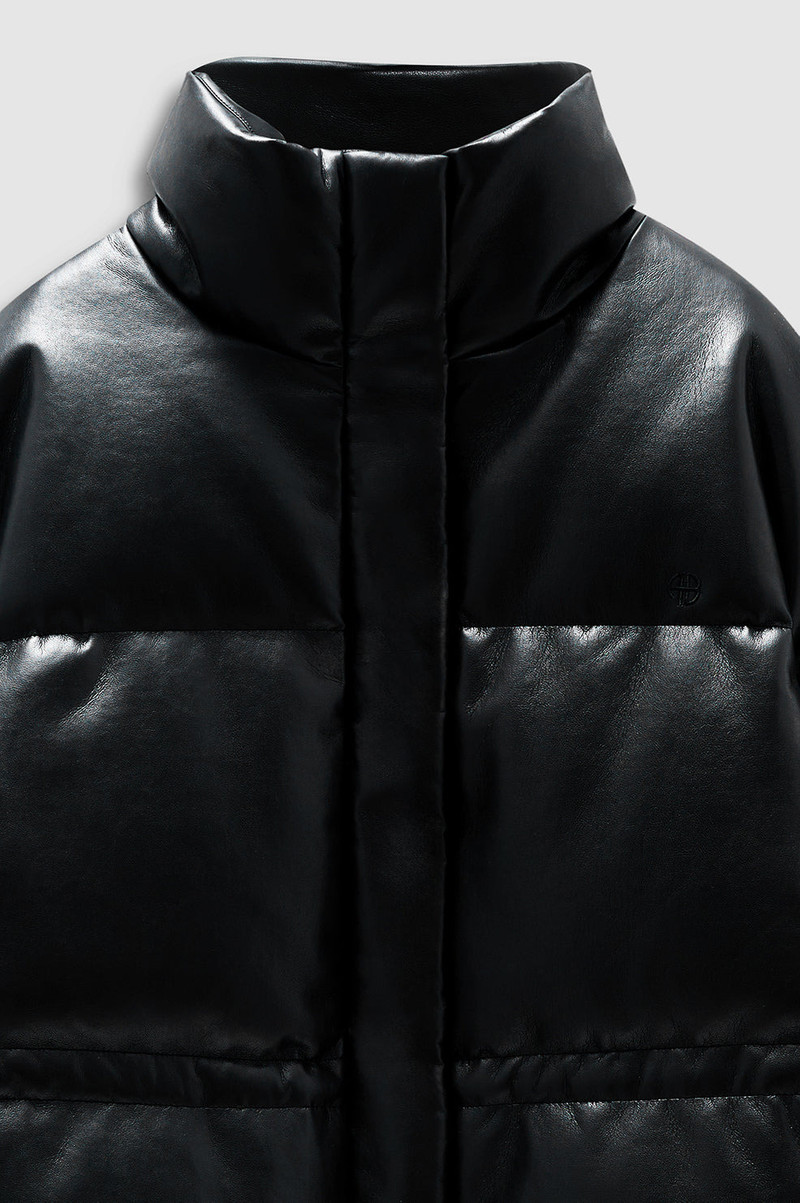 Oslo Puffer - Black Recycled Leather 4