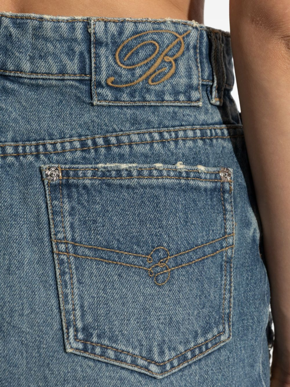 distressed slit-front denim skirt - 5