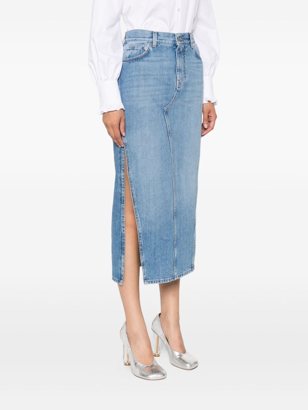 side-split denim mid-lenght straight skirt - 3