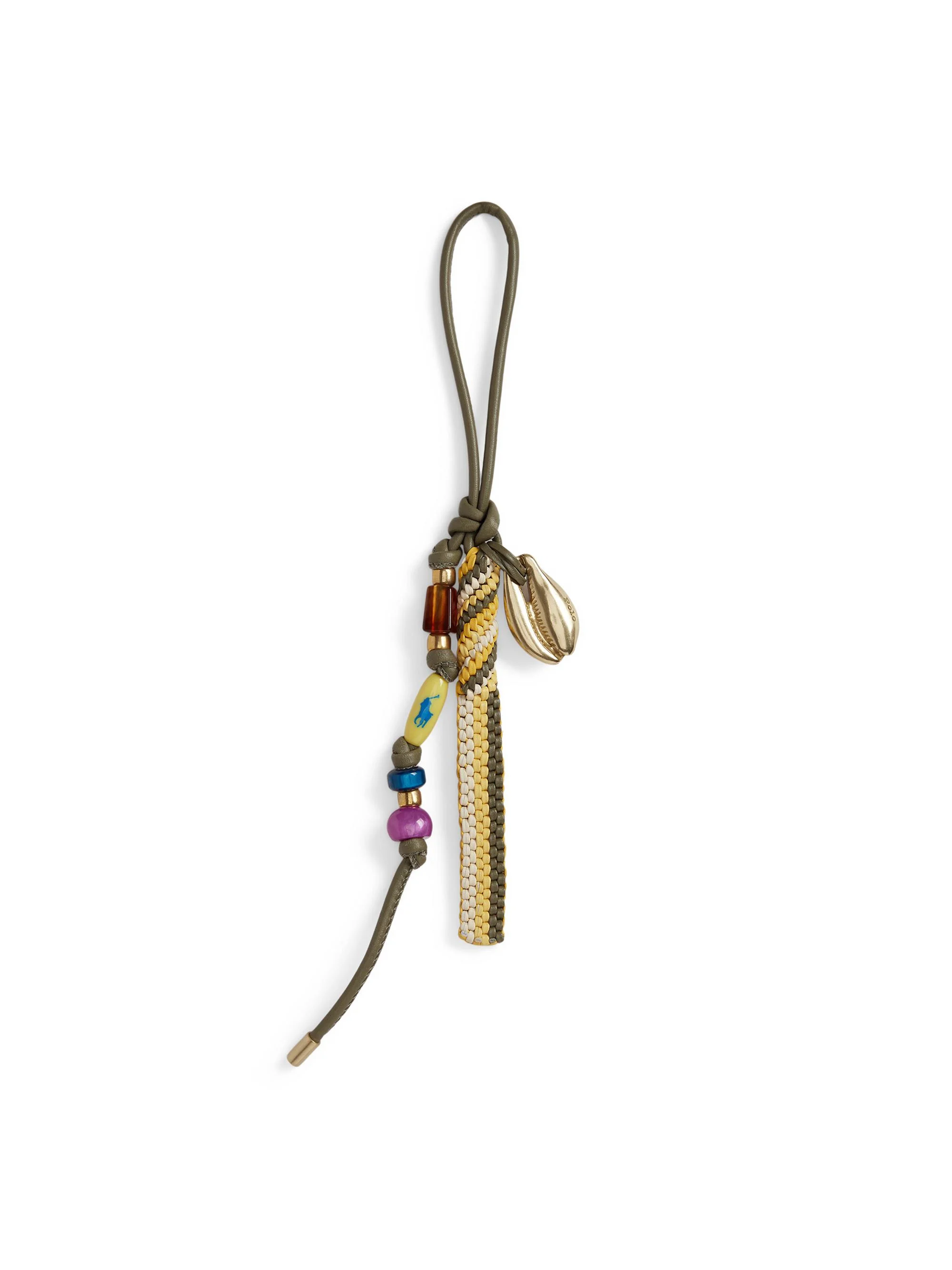 Women's Woven Leather & Bead Bag Charm - Basil - 1