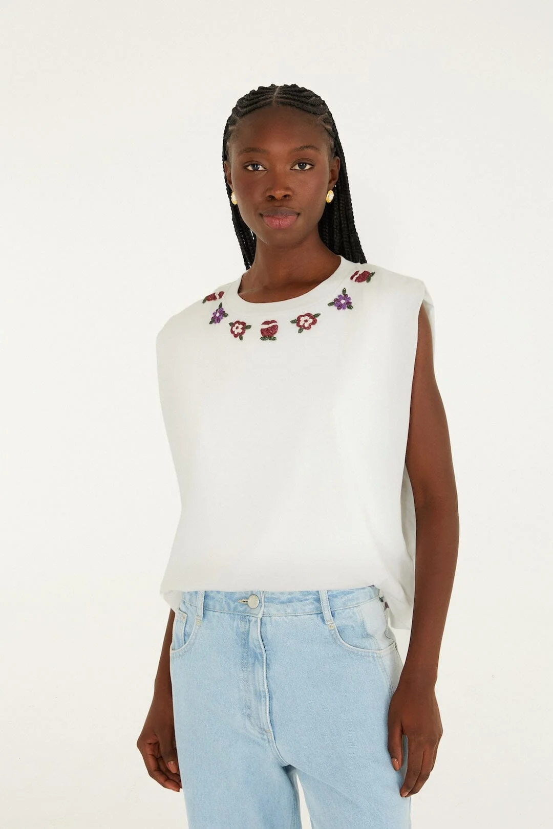 Off-White Beaded Flowers T-Shirt - 1