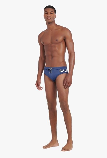 Navy blue swim briefs with embroidered Balmain logo - 2