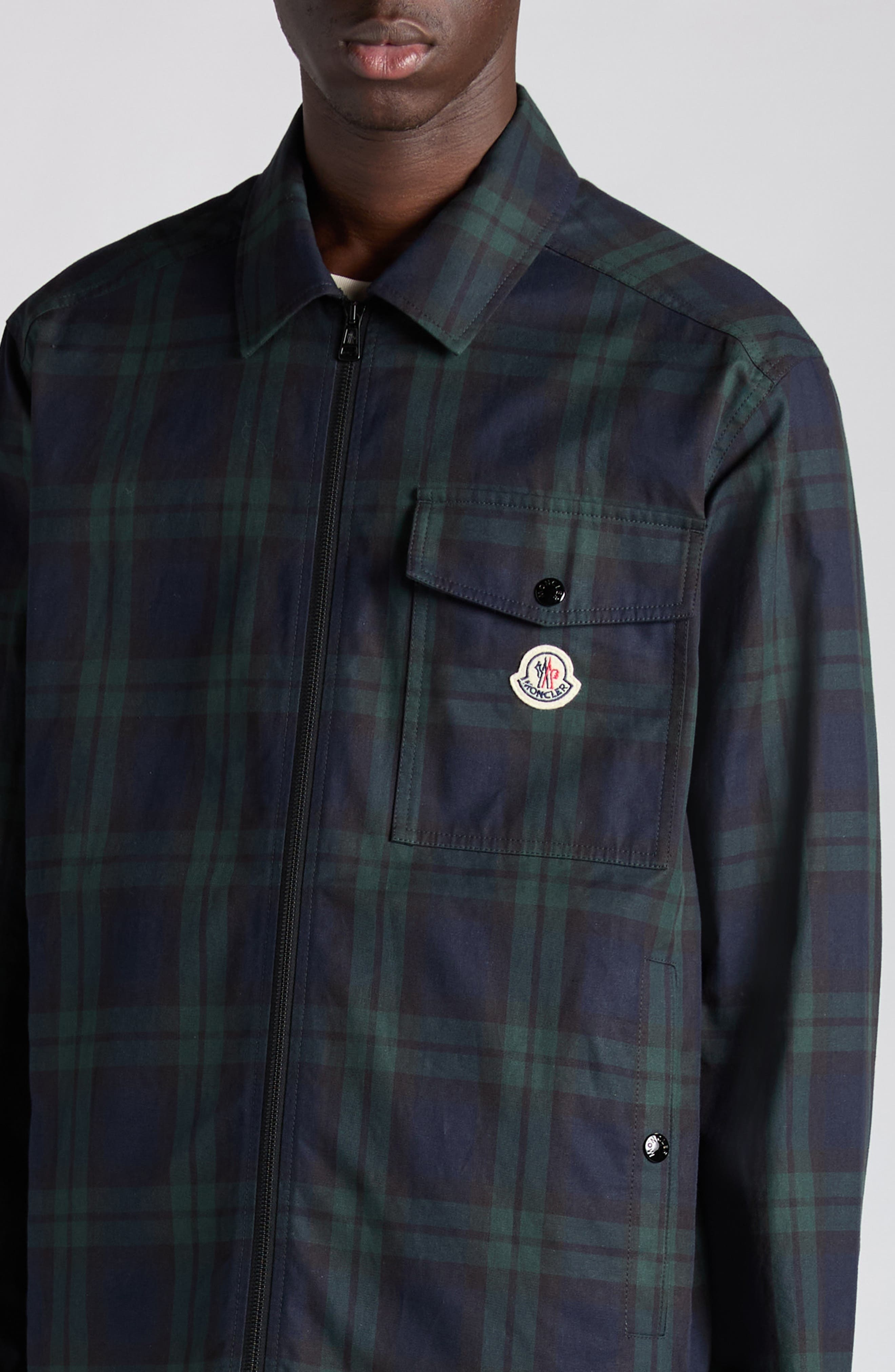 Moncler Camicia Plaid Cotton Zip Shirt Jacket in Black Watch at Nordstrom - 5