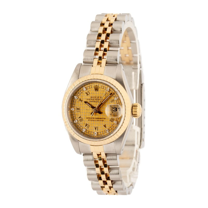 Lady Rolex Datejust 69173 Champagne Houndstooth Dial - 2