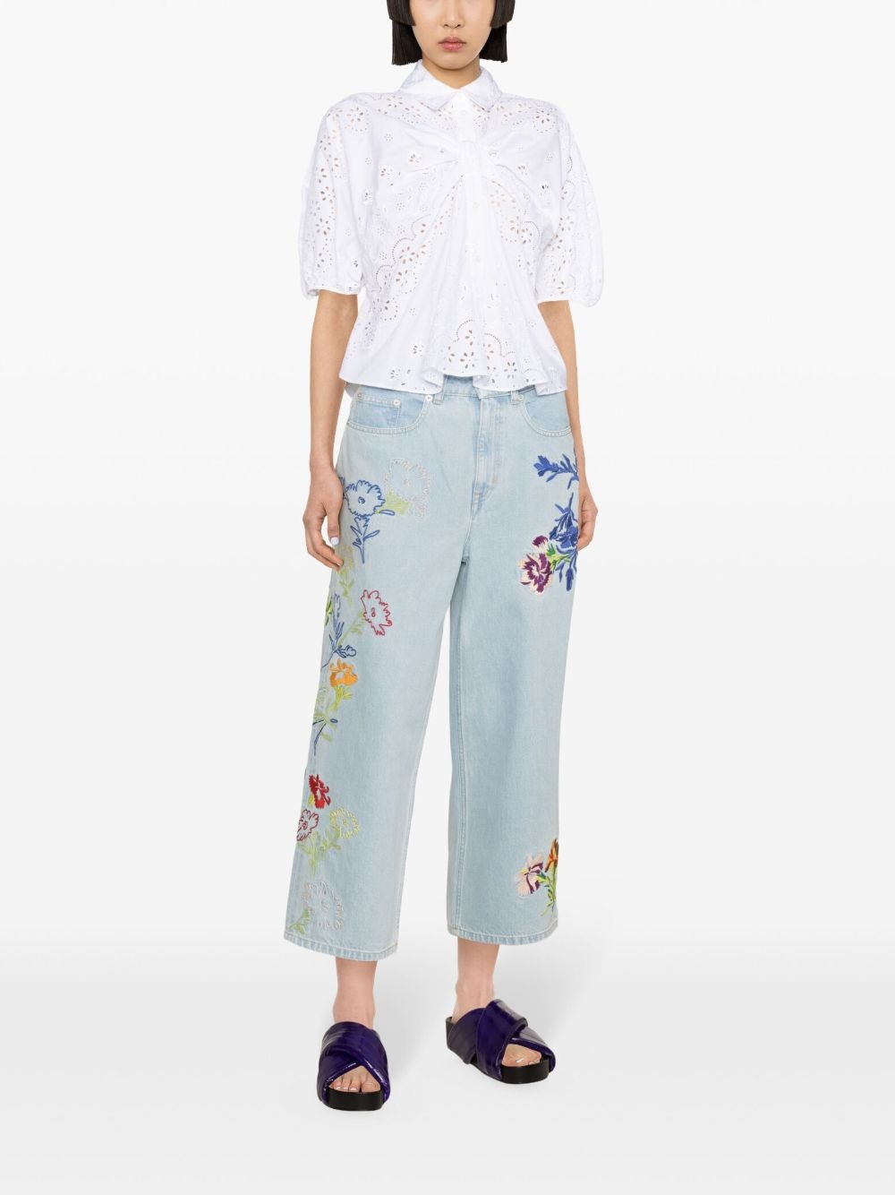 Drawn Flowers mid-rise wide-leg jeans - 2