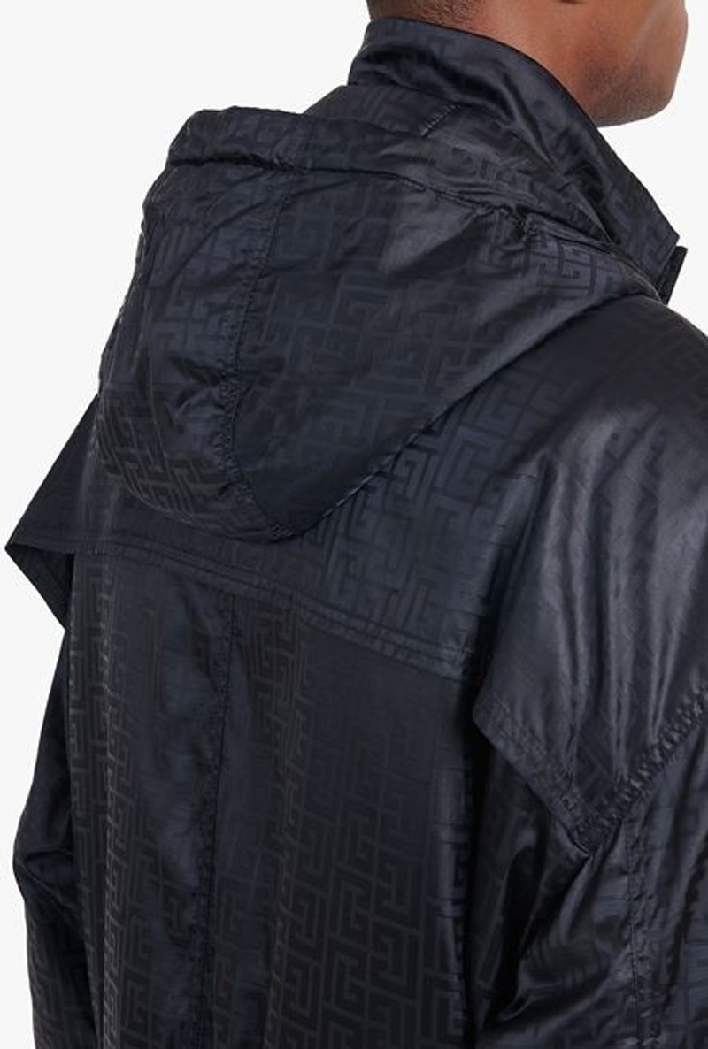 Oversized nylon parka with black Balmain monogram 9