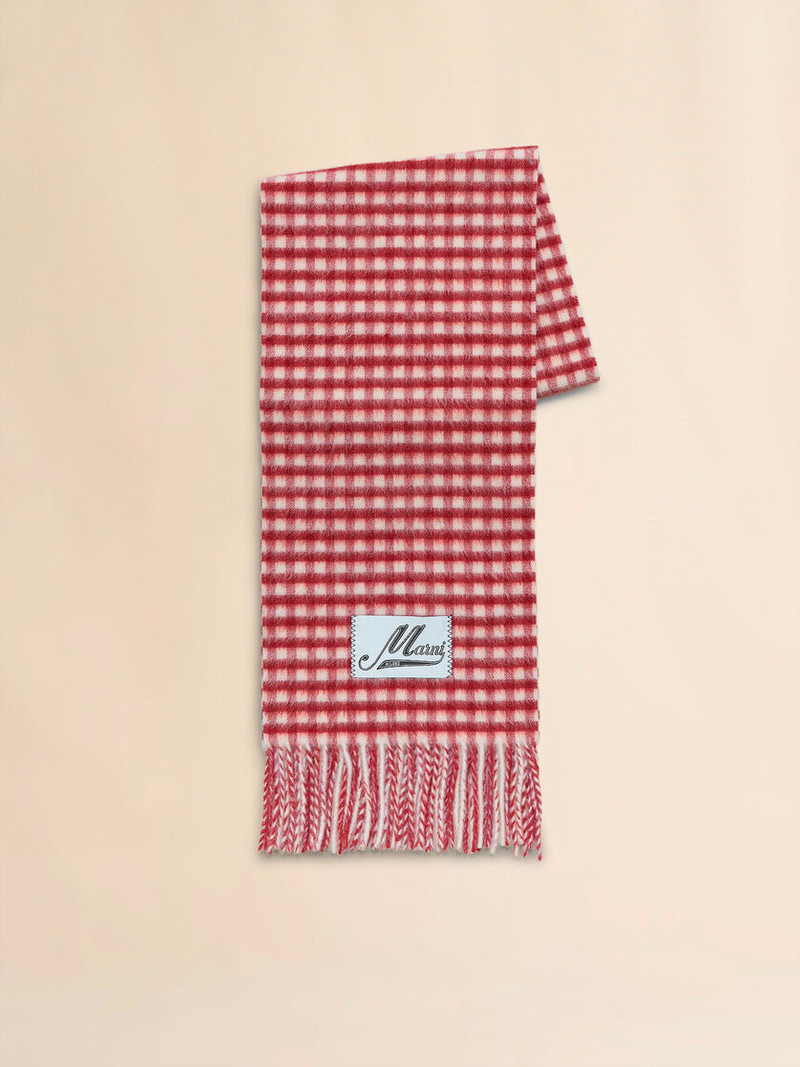 DOUBLE CHECK WOOL AND MOHAIR RED AND WHITE SCARF 1